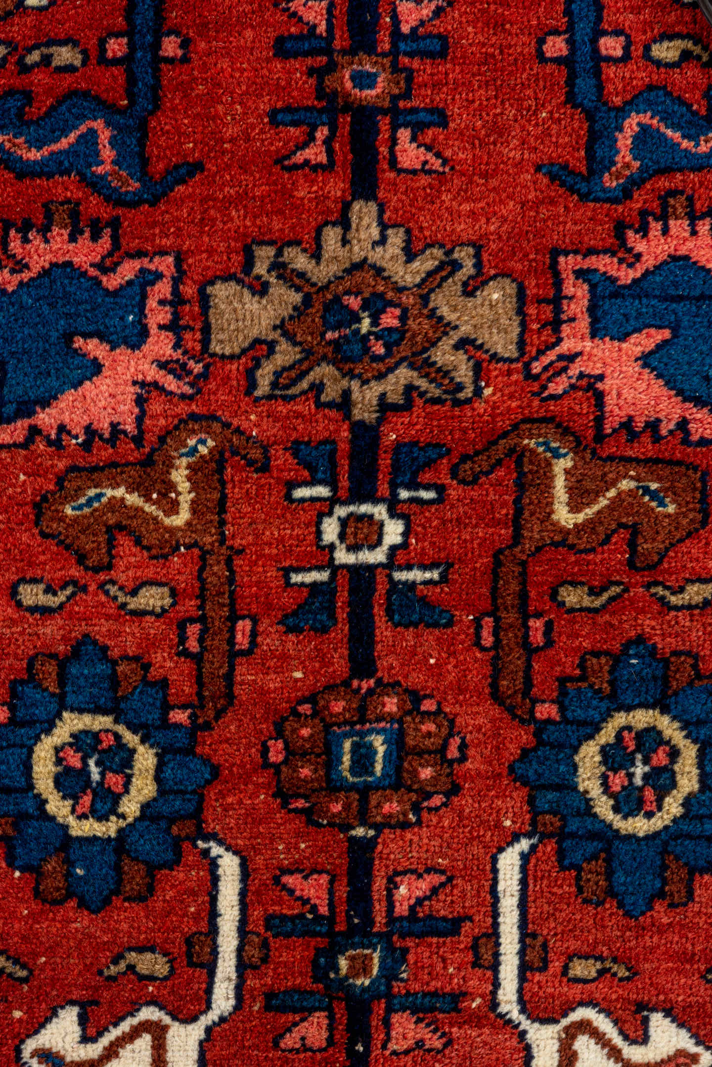 3' x 9' one-of-a-kind handmade vintage Malayer runner rug. Color palette: terra cotta, ivory, navy, blue, rose, brown