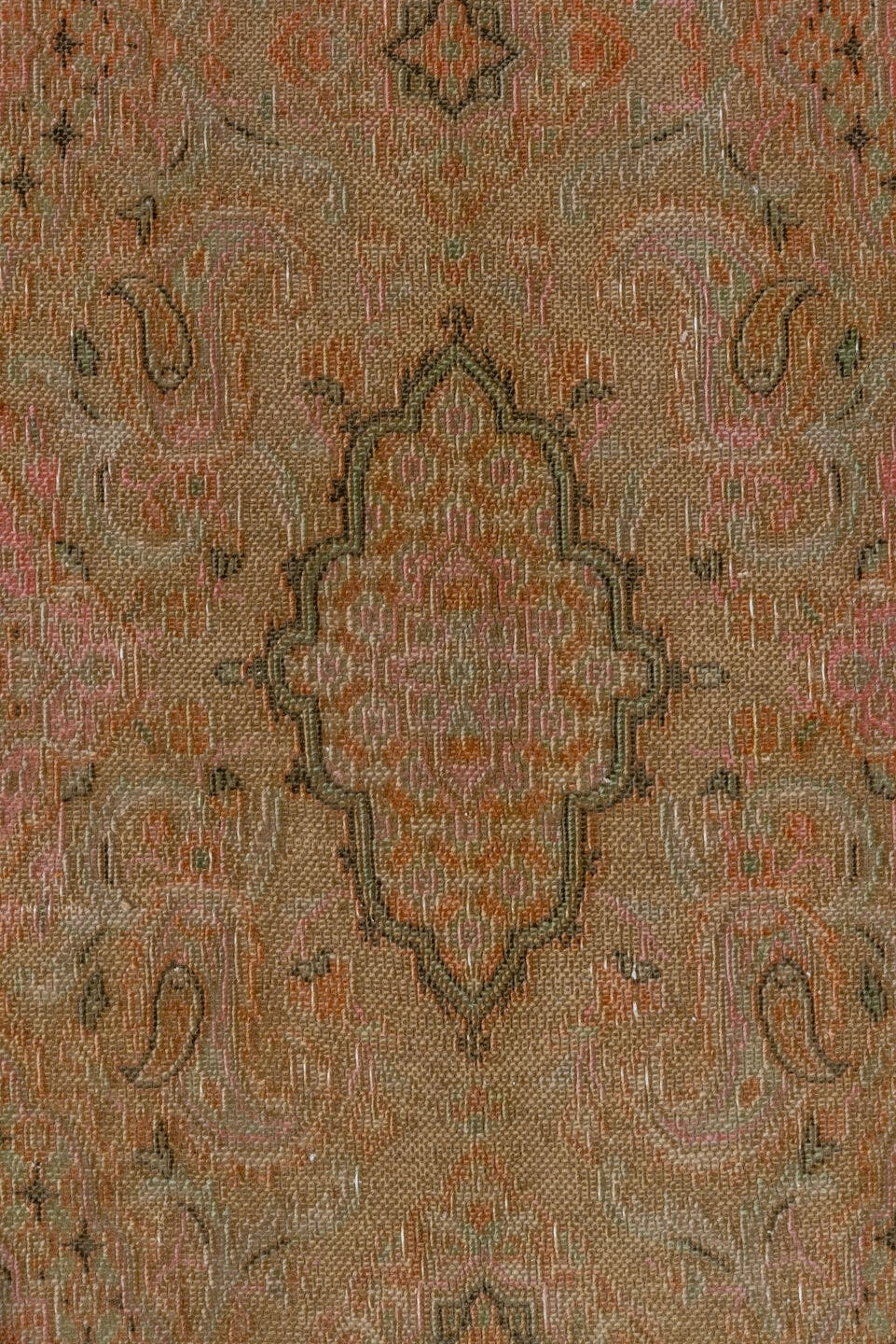 7' x 10' one-of-a-kind handmade vintage Khorassan large size rug. Color palette: taupe, terra cotta, sage, blush, camel