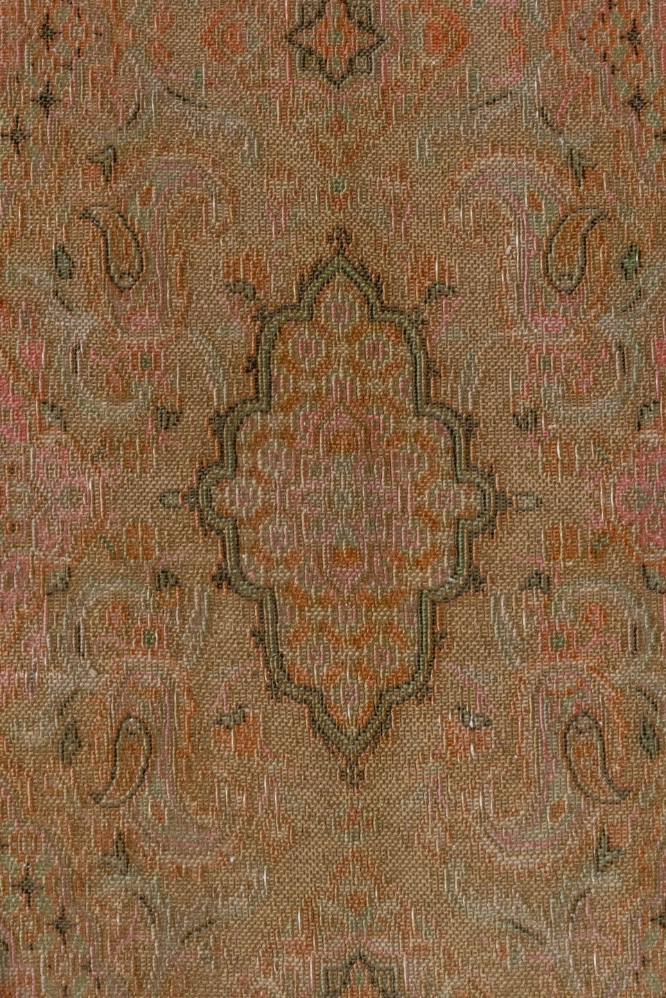 7' x 10' one-of-a-kind handmade vintage Khorassan large size rug. Color palette: taupe, terra cotta, sage, blush, camel