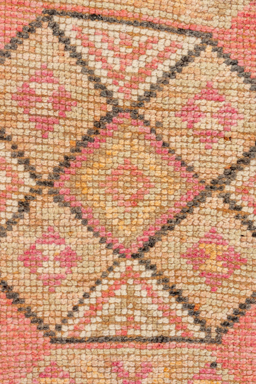 2' x 10' one-of-a-kind handmade vintage Oushak runner rug. Color palette: coral, ivory, blush, camel, charcoal, taupe, rose