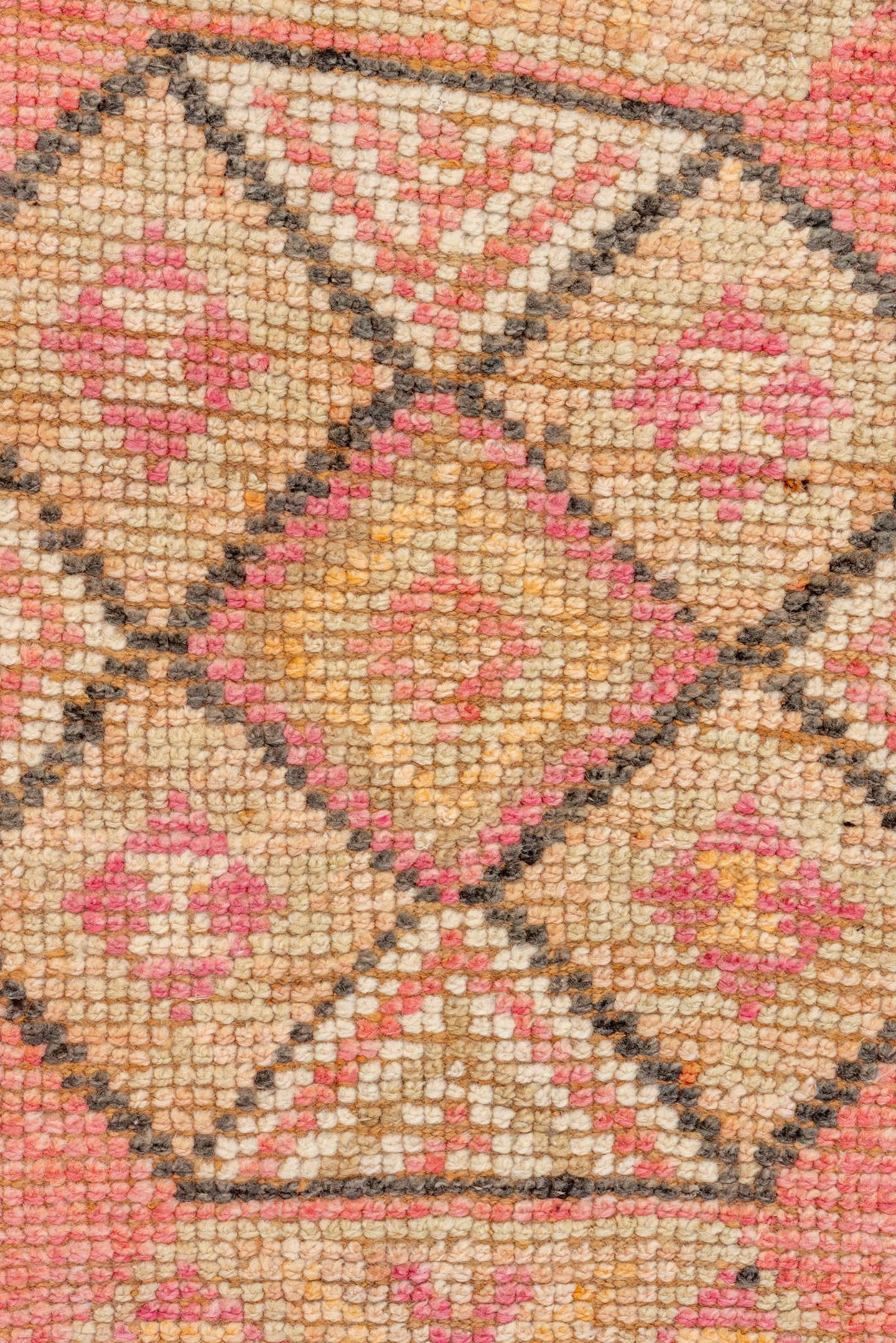 2' x 10' one-of-a-kind handmade vintage Oushak runner rug. Color palette: coral, ivory, blush, camel, charcoal, taupe, rose