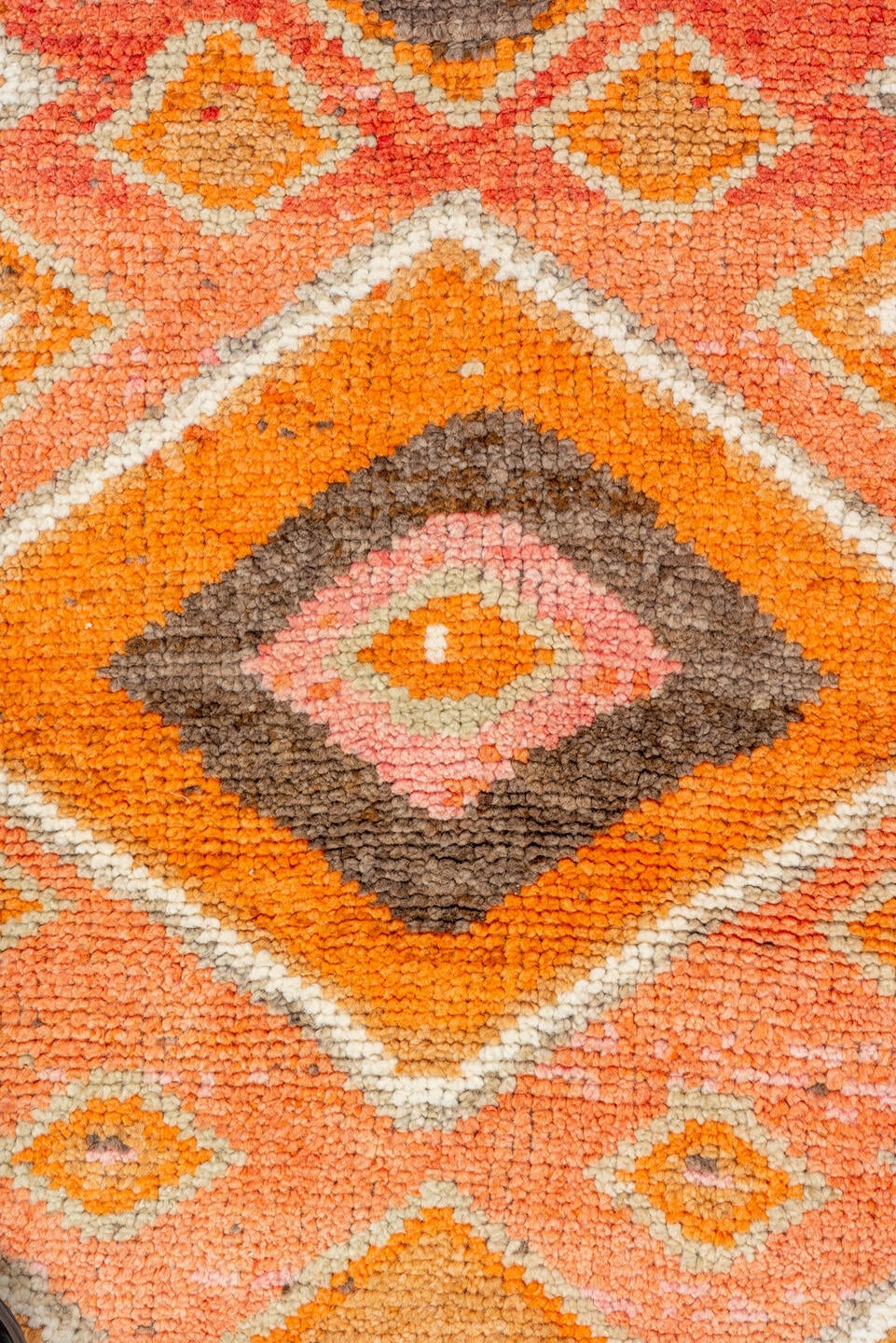 2' x 10' one-of-a-kind handmade vintage Oushak runner rug. Color palette: coral, orange, ivory, taupe, brown, blush, camel