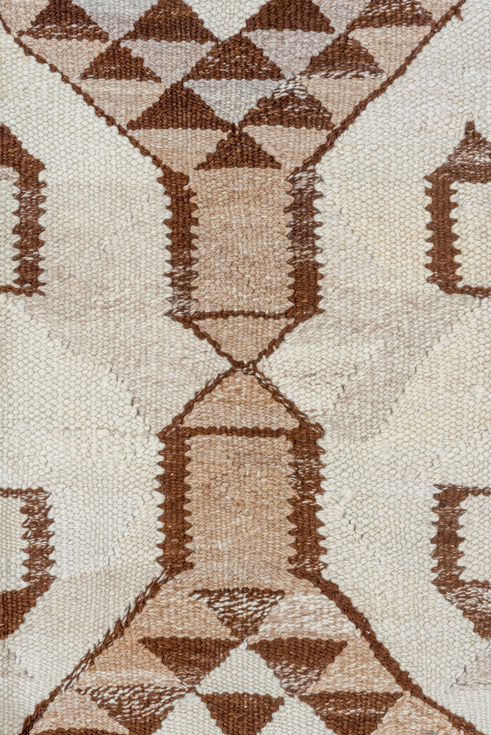 3' x 10' one-of-a-kind handmade vintage Kilim runner rug. Color palette: ivory, brown, taupe, camel, beige, gray