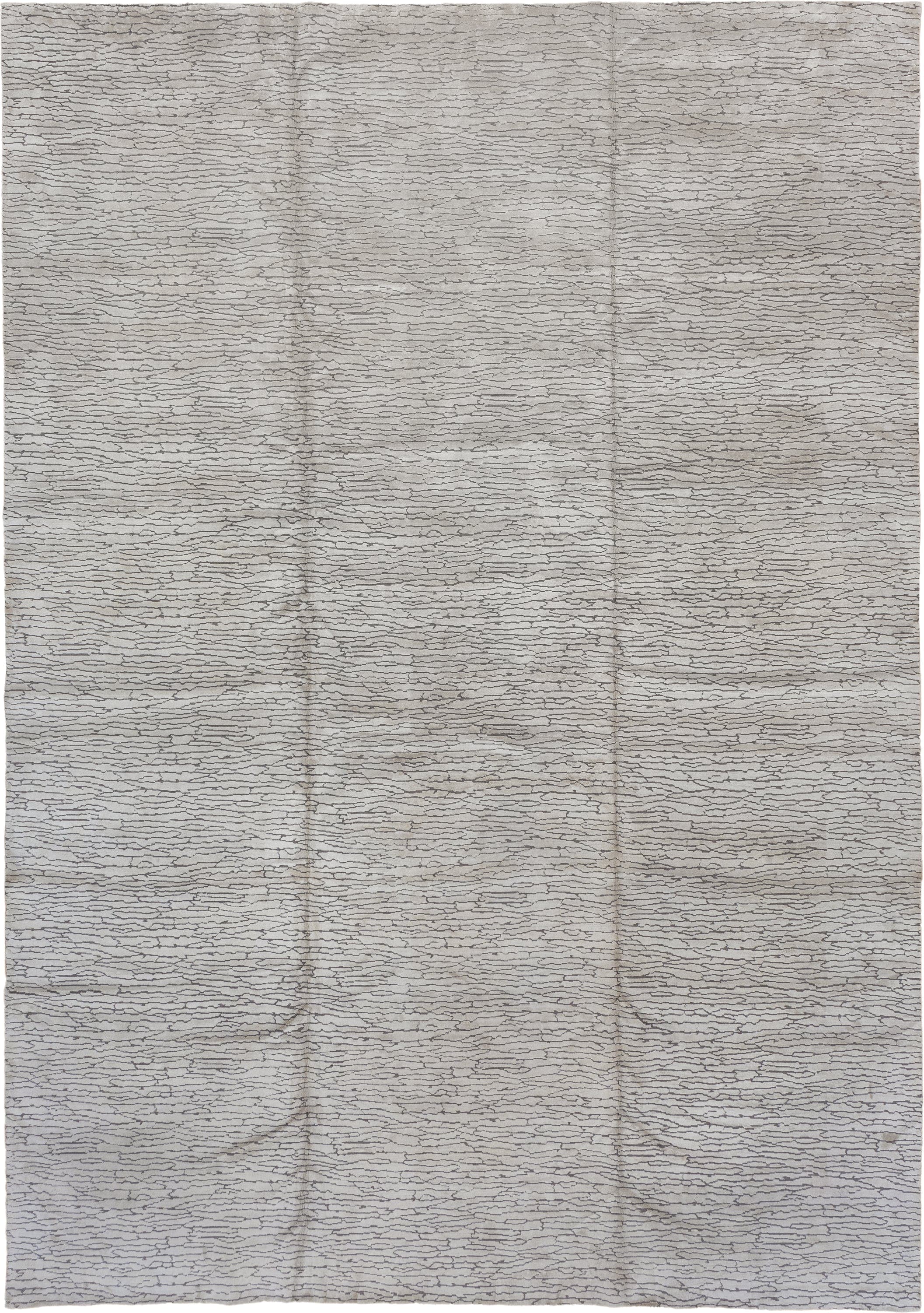 10' x 14' one-of-a-kind handmade vintage Silk large size rug. Color palette: ivory, charcoal, taupe, silver, gray, black
