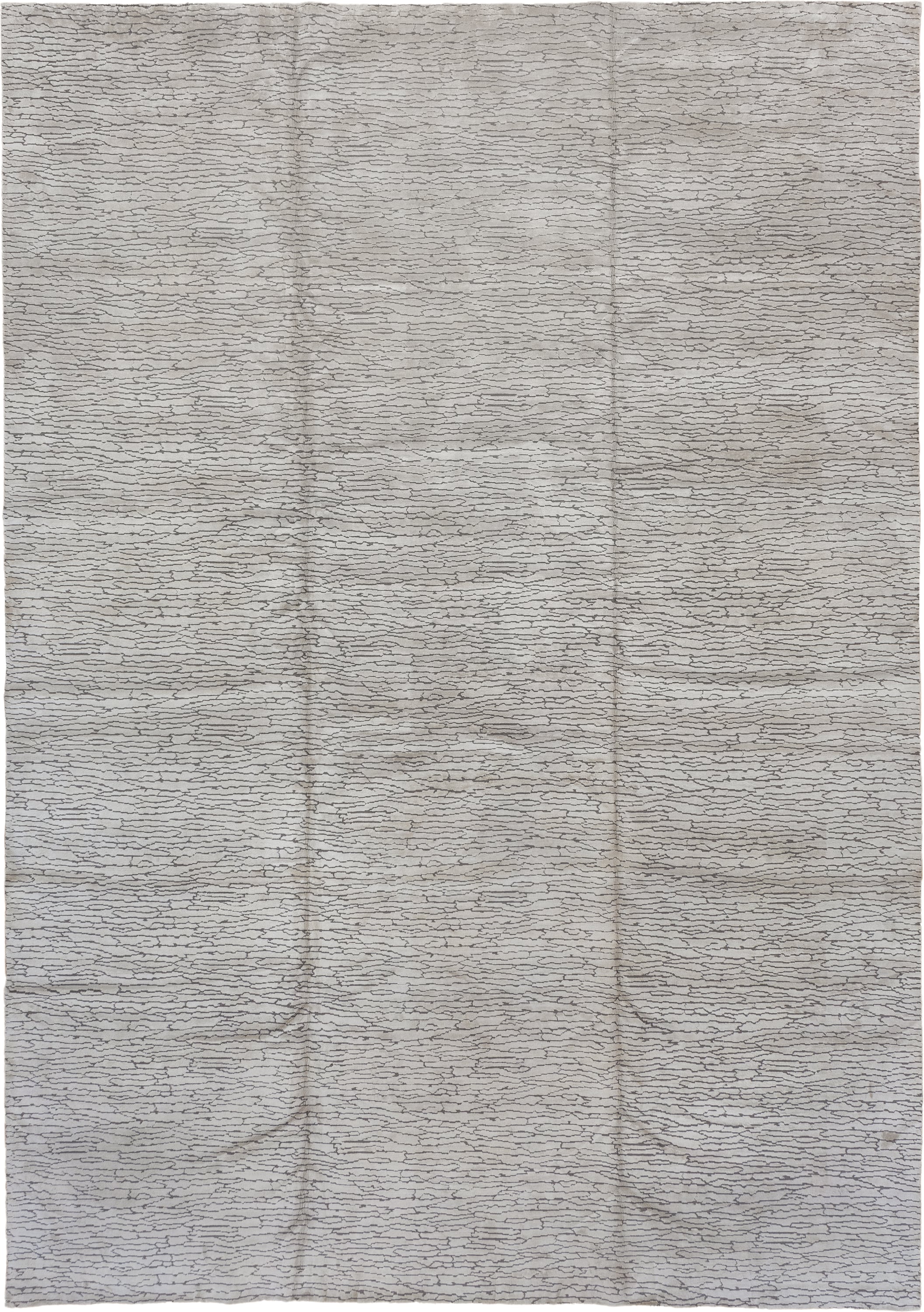 10' x 14' one-of-a-kind handmade vintage Silk large size rug. Color palette: ivory, charcoal, taupe, silver, gray, black