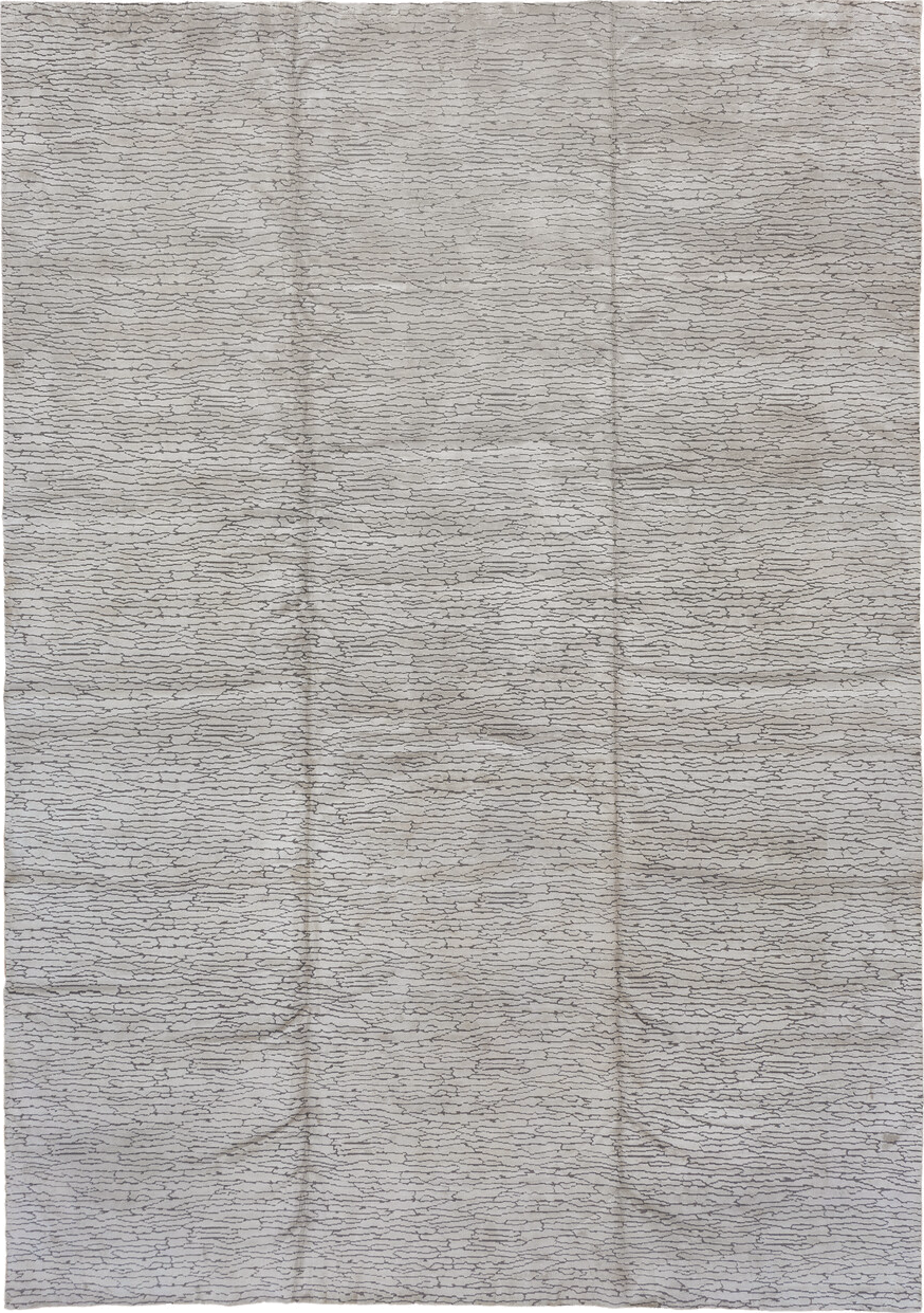 10' x 14' one-of-a-kind handmade vintage Silk large size rug. Color palette: ivory, charcoal, taupe, silver, gray, black