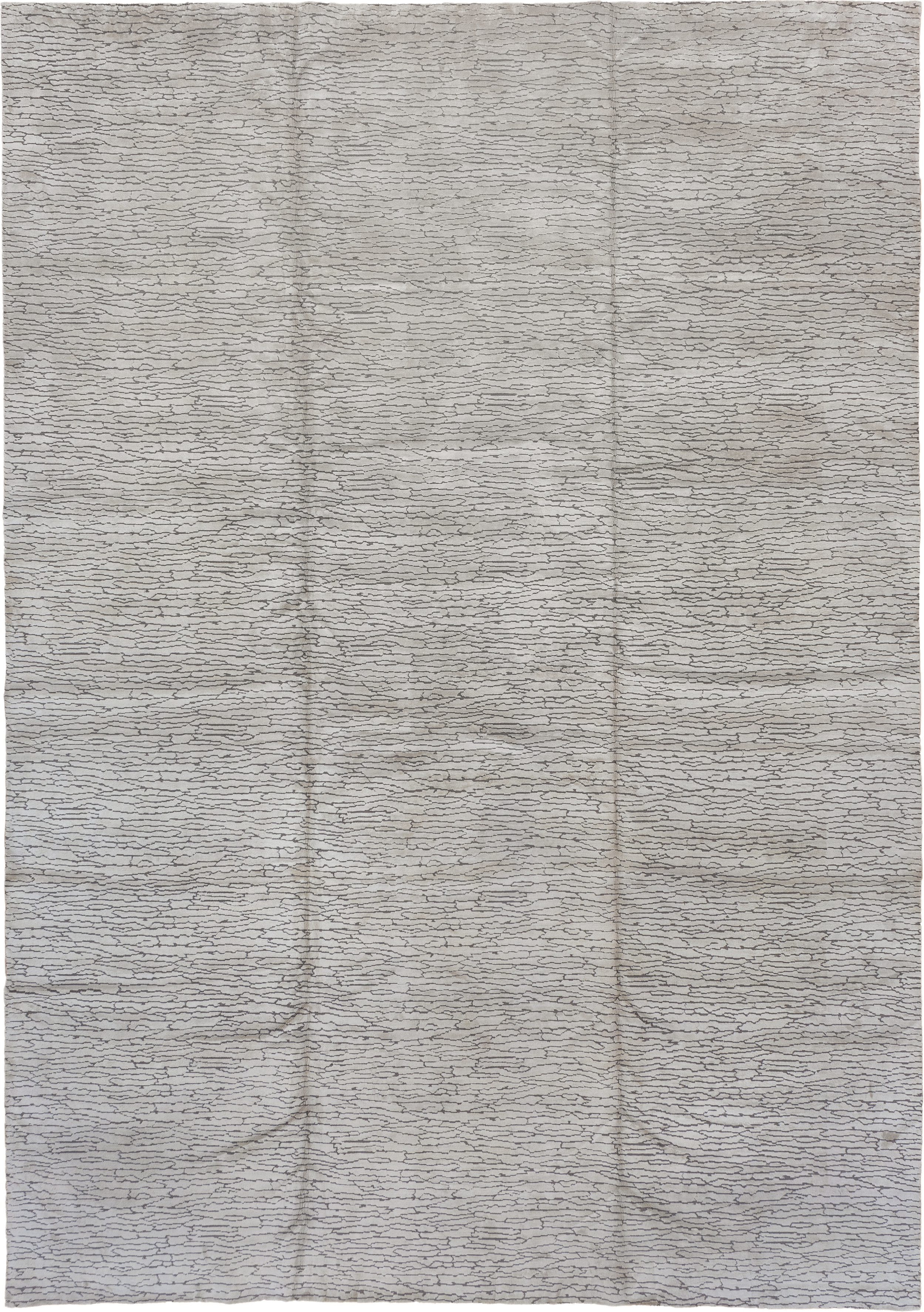 10' x 14' one-of-a-kind handmade vintage Silk large size rug. Color palette: ivory, charcoal, taupe, silver, gray, black