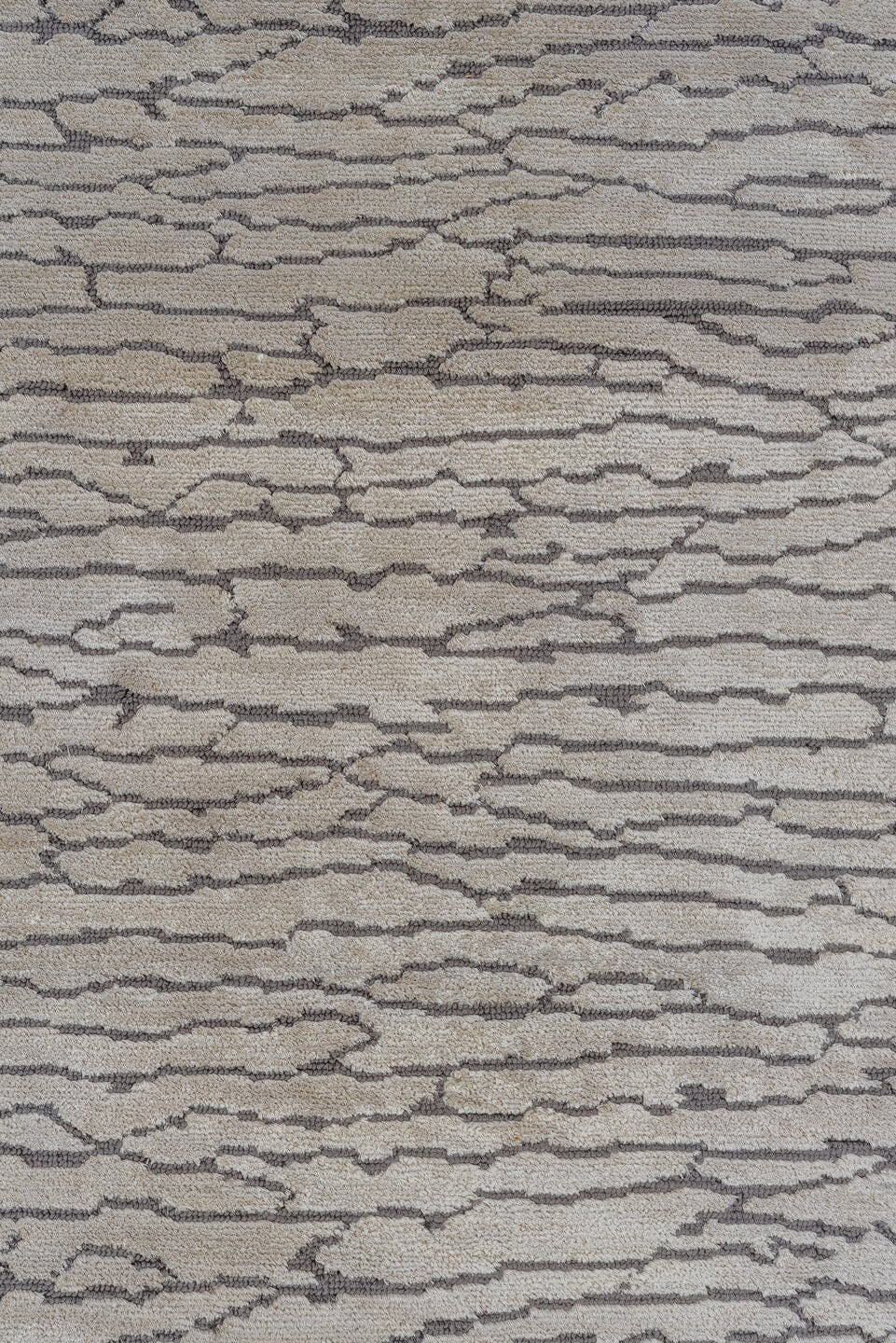 10' x 14' one-of-a-kind handmade vintage Silk large size rug. Color palette: ivory, charcoal, taupe, silver, gray, black