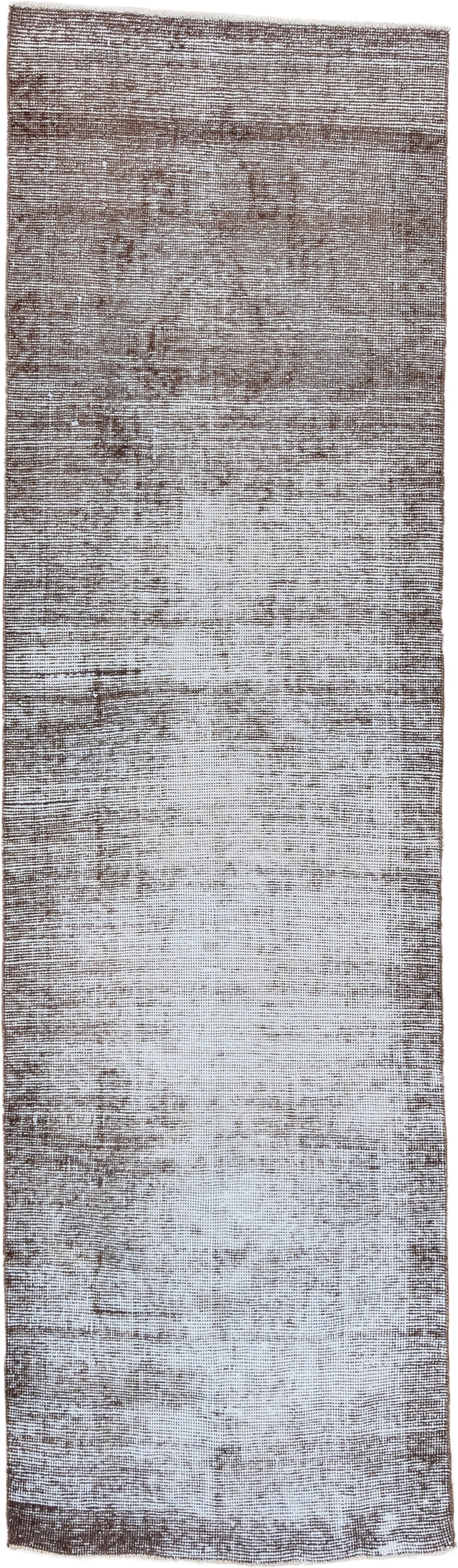 3' x 10' one-of-a-kind handmade vintage Overdyed runner rug. Color palette: taupe, ivory, brown, beige, gray