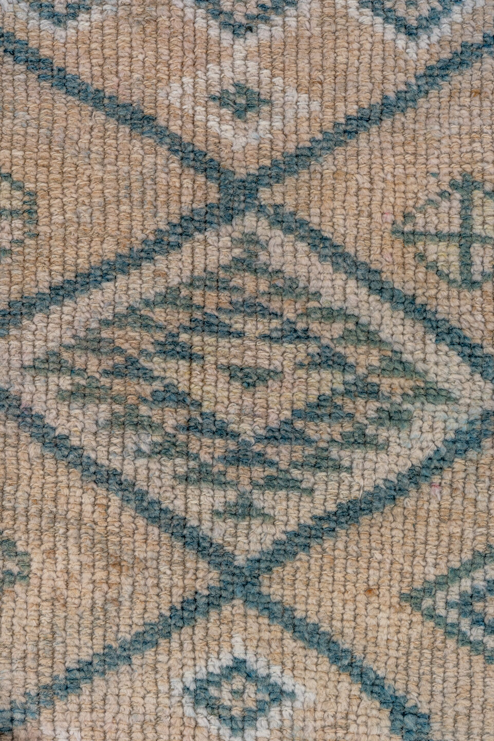 2' x 12' one-of-a-kind handmade vintage Oushak runner rug. Color palette: ivory, sky blue, slate, taupe, light blue, gray