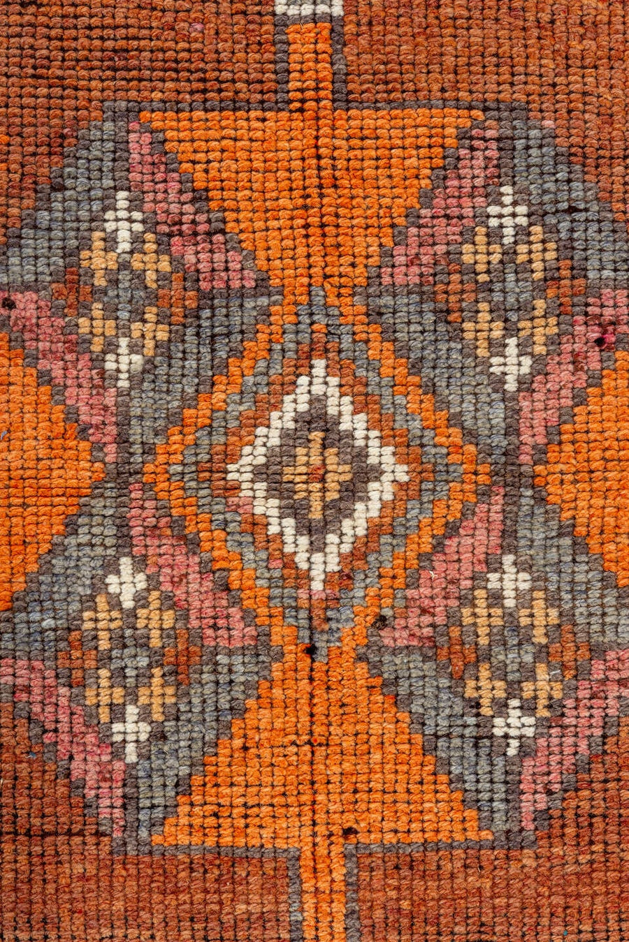 2' x 11' one-of-a-kind handmade vintage Oushak runner rug. Color palette: rust, orange, ivory, gray, charcoal, taupe