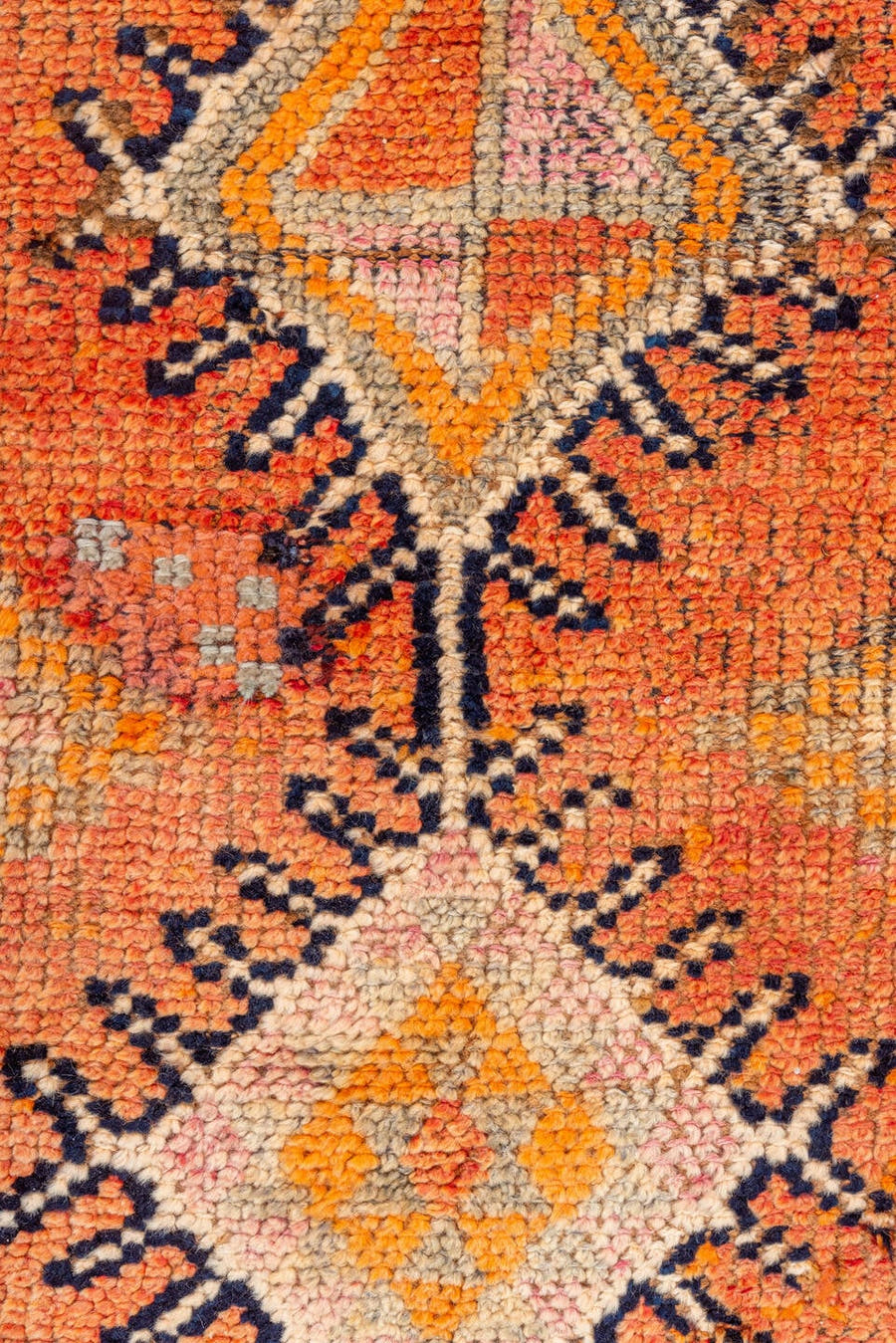 2' x 11' one-of-a-kind handmade vintage Oushak runner rug. Color palette: coral, ivory, orange, navy, taupe, camel, charcoal