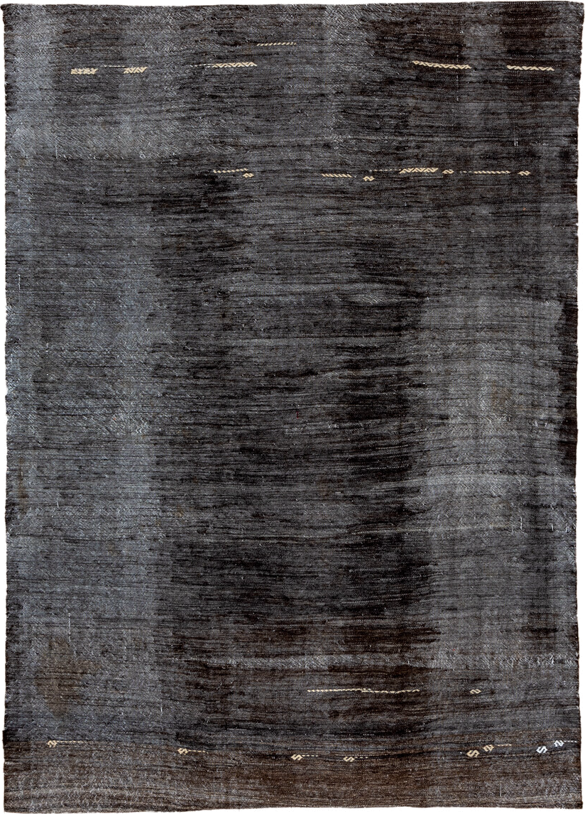 6' x 9' one-of-a-kind handmade vintage Kilim medium size rug. Color palette: charcoal, slate, ivory, taupe, ebony, gray