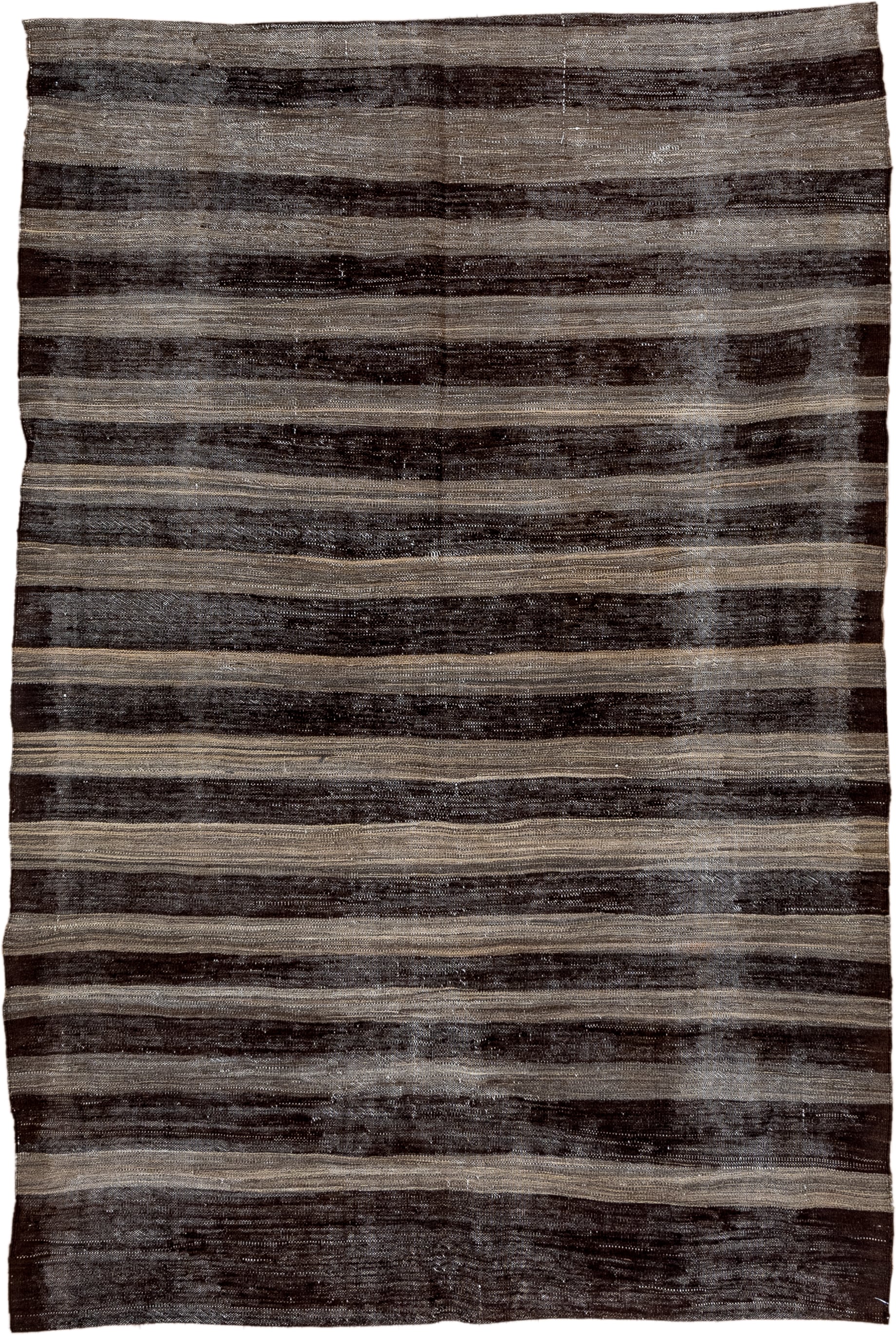 5' x 8' one-of-a-kind handmade vintage Kilim medium size rug. Color palette: charcoal, taupe, brown, gray, ivory, black