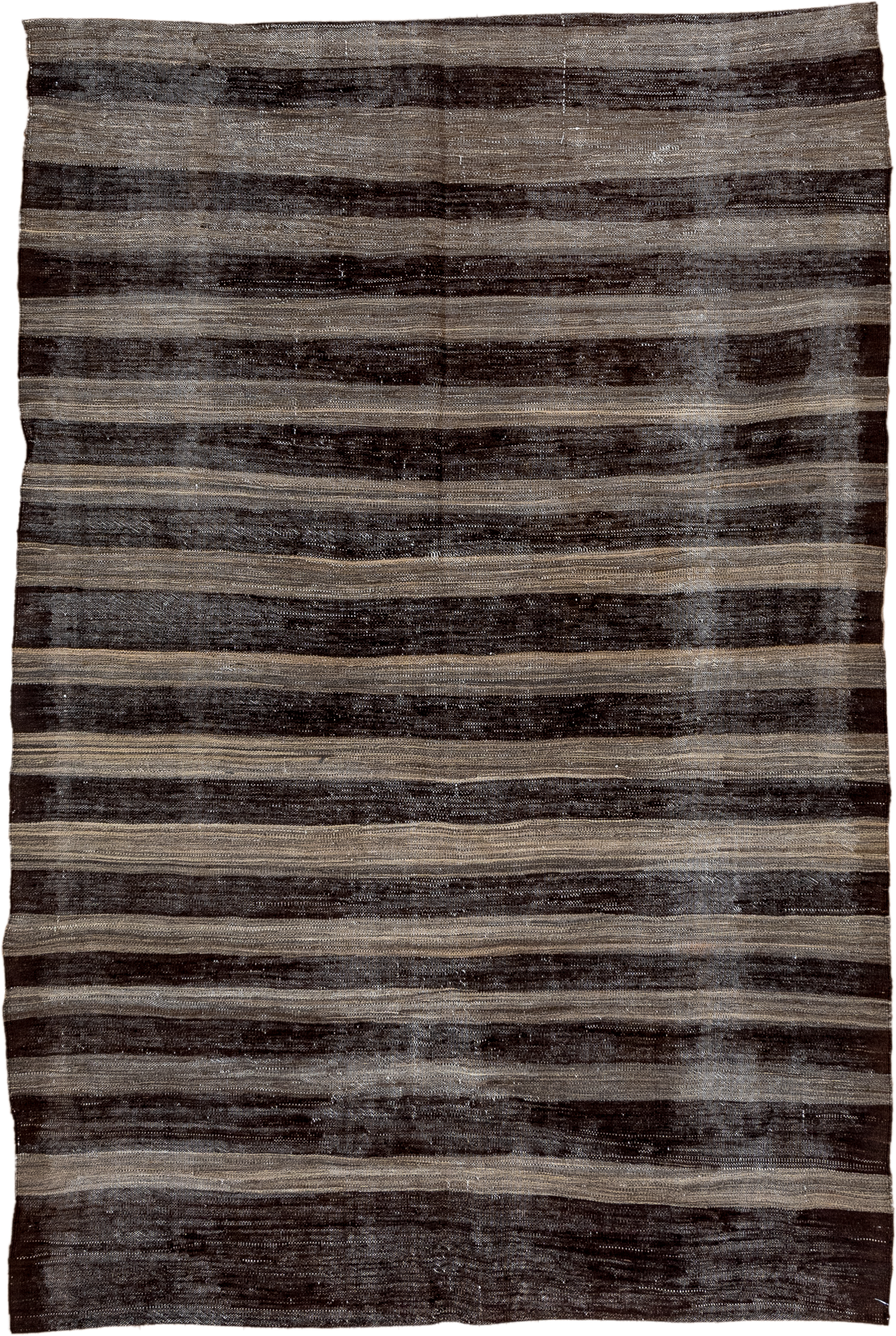 5' x 8' one-of-a-kind handmade vintage Kilim medium size rug. Color palette: charcoal, taupe, brown, gray, ivory, black