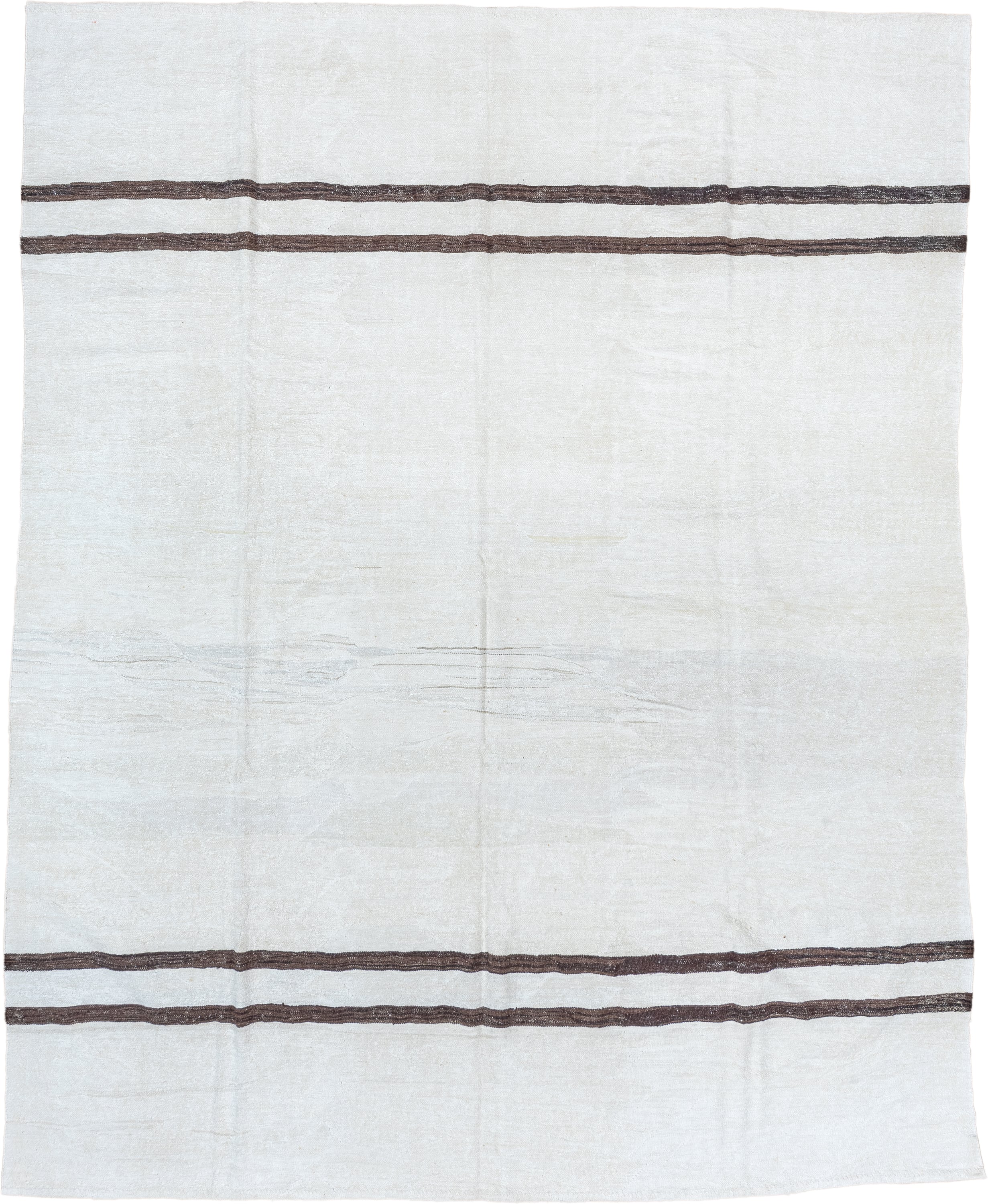 9' x 11' one-of-a-kind handmade vintage Kilim large size rug. Color palette: ivory, brown, taupe, beige, gray