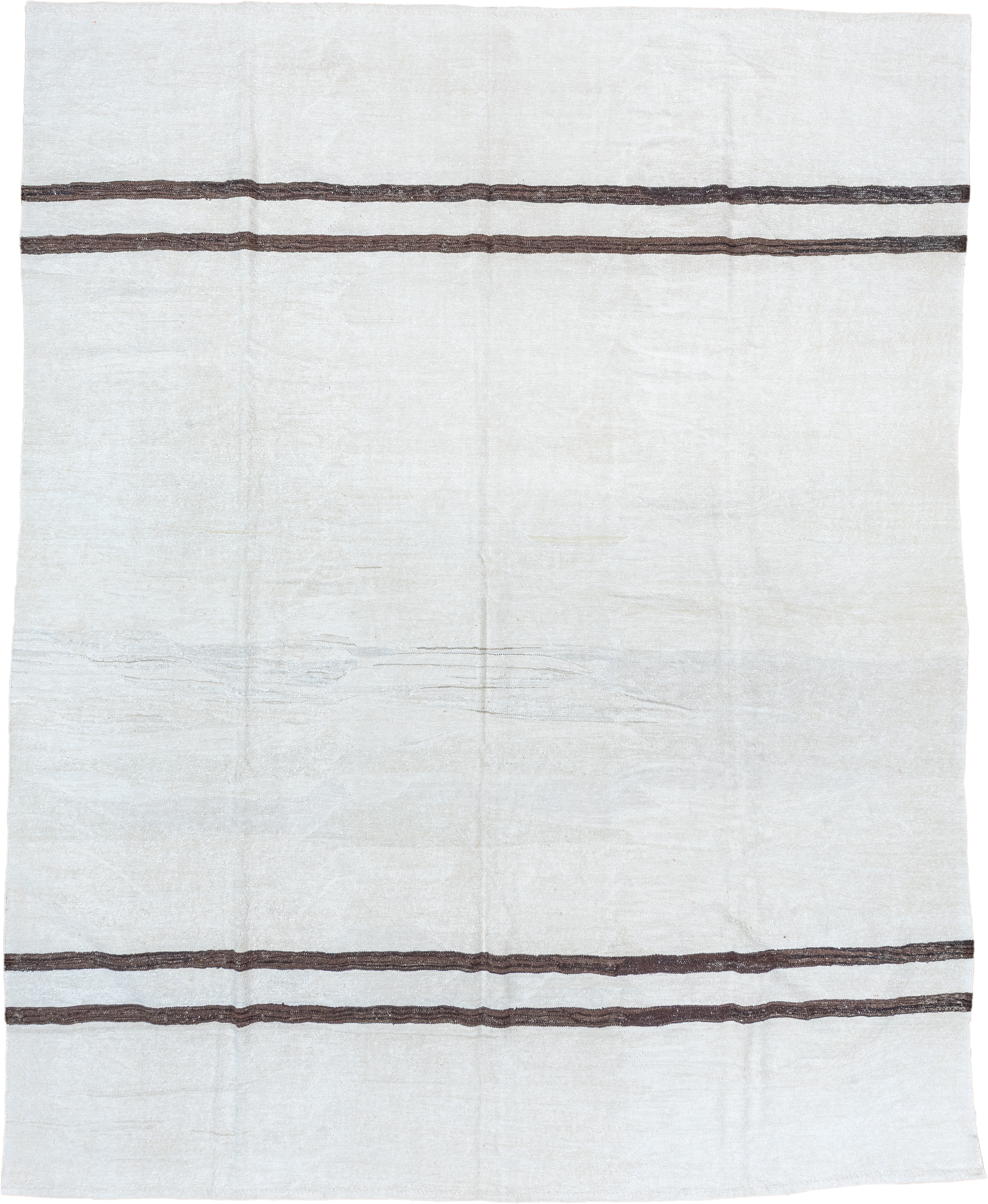 9' x 11' one-of-a-kind handmade vintage Kilim large size rug. Color palette: ivory, brown, taupe, beige, gray