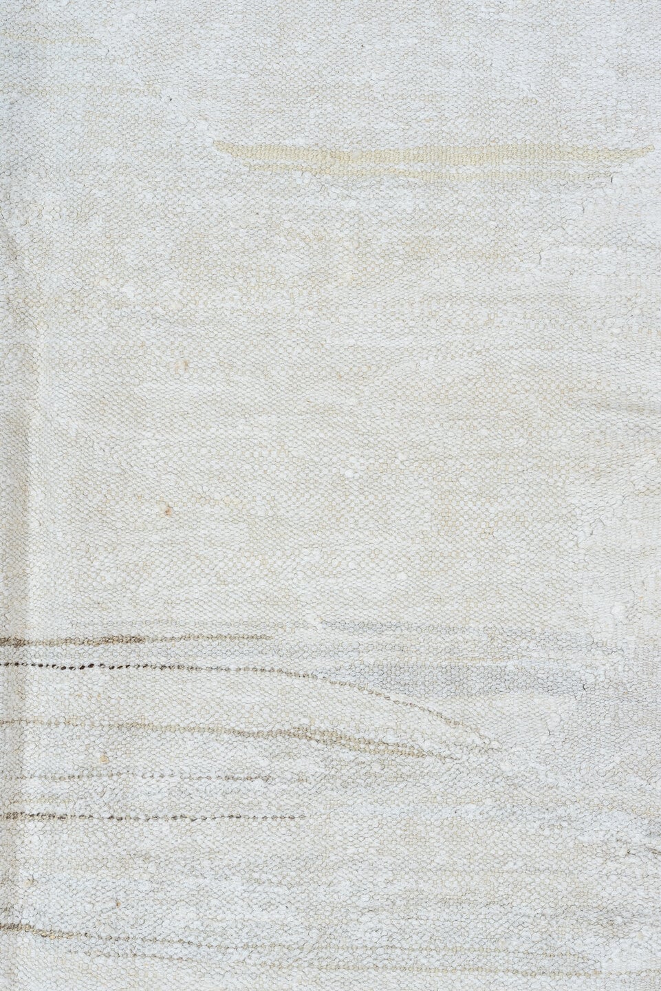 9' x 11' one-of-a-kind handmade vintage Kilim large size rug. Color palette: ivory, brown, taupe, beige, gray