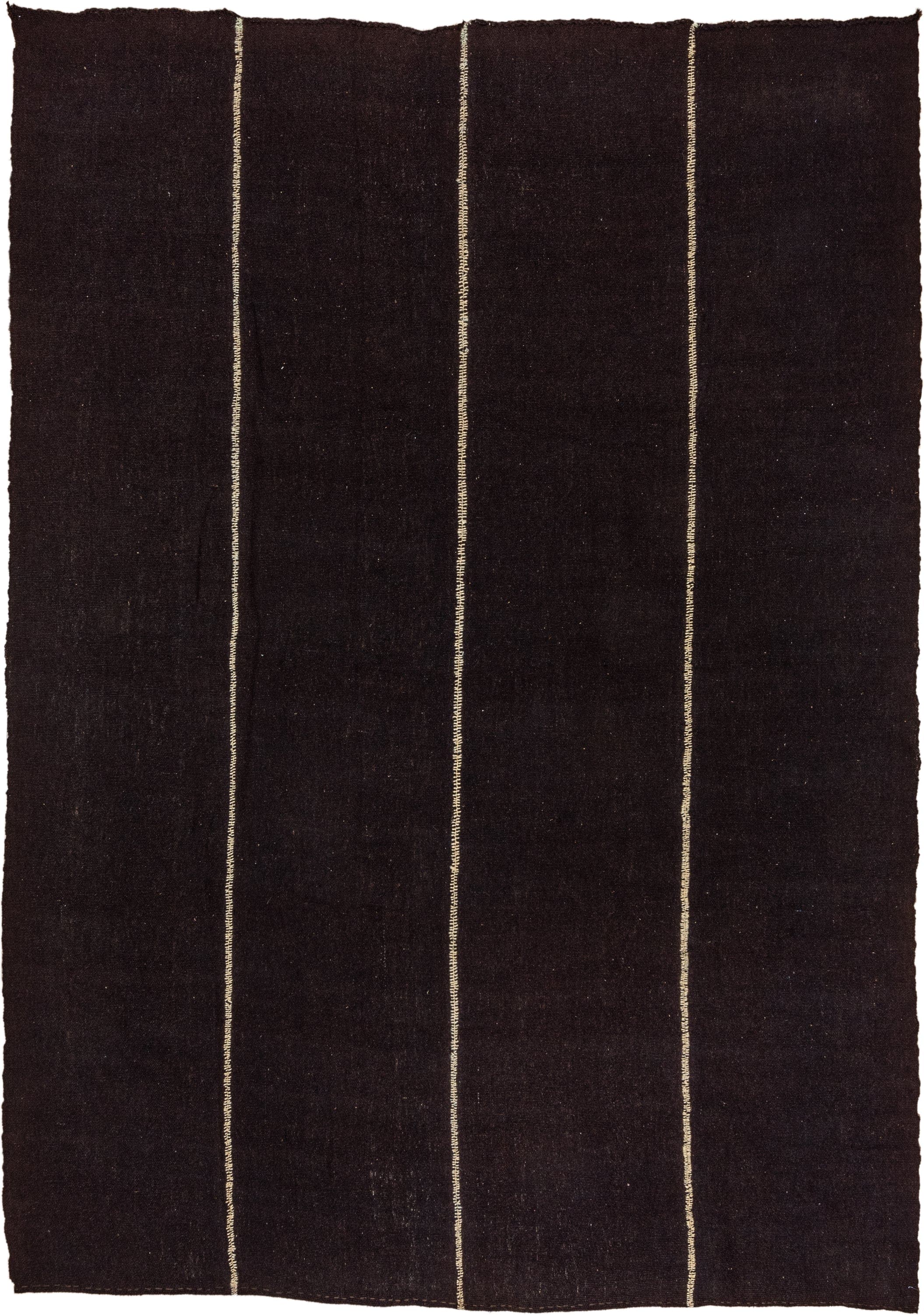 8' x 12' one-of-a-kind handmade vintage Kilim large size rug. Color palette: charcoal, espresso, ivory, gray, black, brown