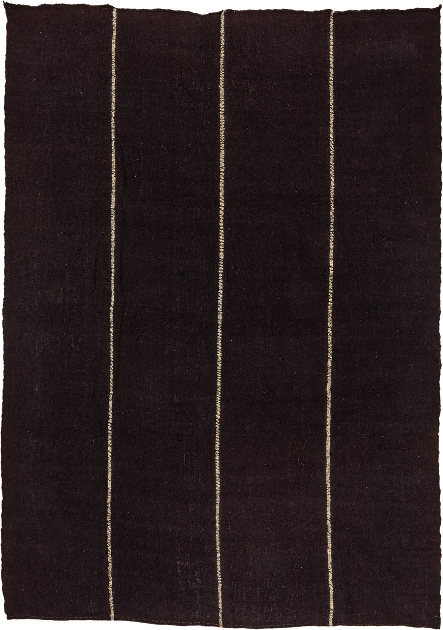 8' x 12' one-of-a-kind handmade vintage Kilim large size rug. Color palette: charcoal, espresso, ivory, gray, black, brown