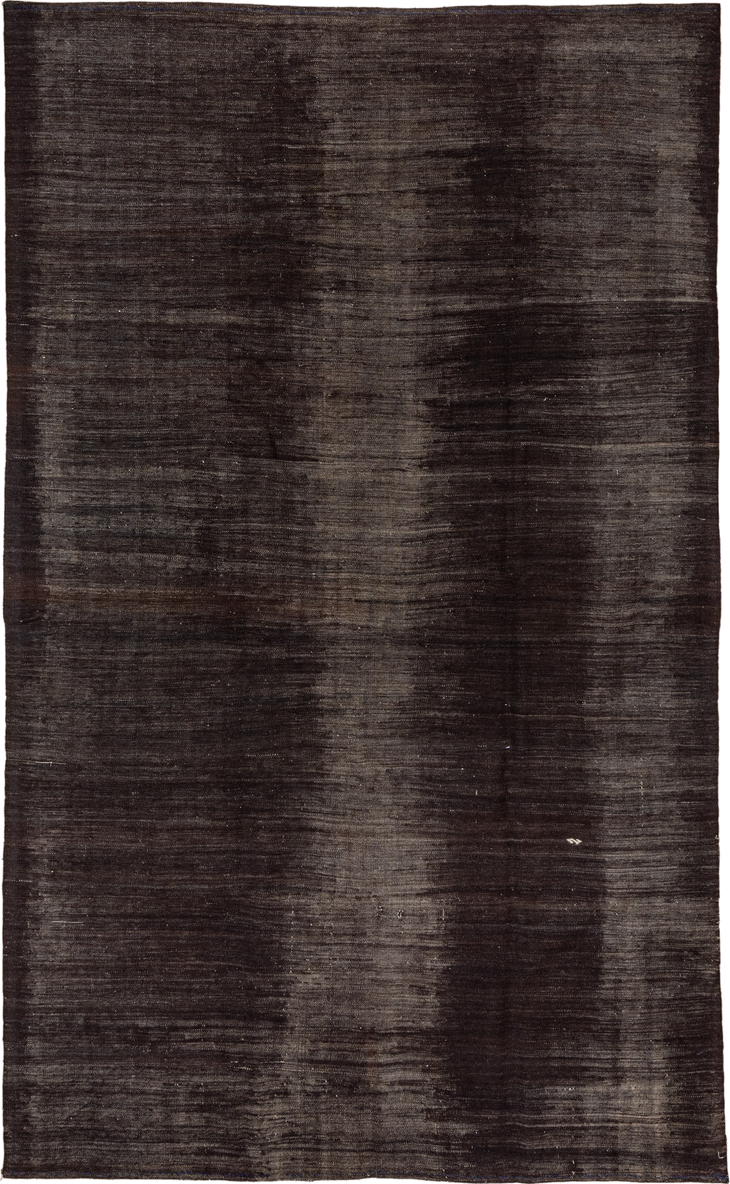 6' x 10' one-of-a-kind handmade vintage Kilim large size rug. Color palette: charcoal, espresso, taupe, slate, gray, black
