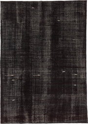 7' x 10' one-of-a-kind handmade vintage Kilim large size rug. Color palette: charcoal, black, slate, ivory, gray