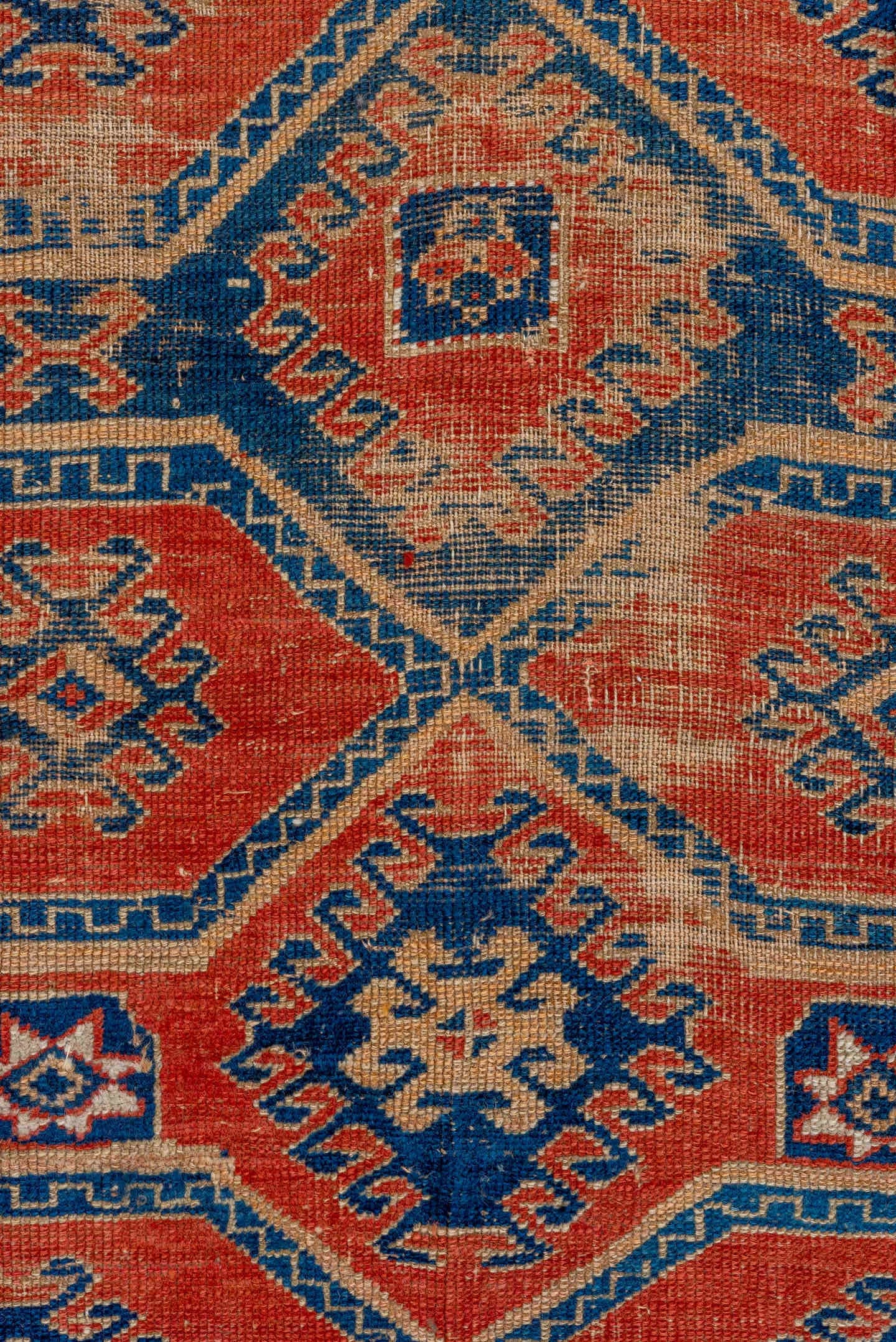 4' x 6' one-of-a-kind handmade vintage Shirvan small size rug. Color palette: terra cotta, ivory, navy, rust, cream, indigo
