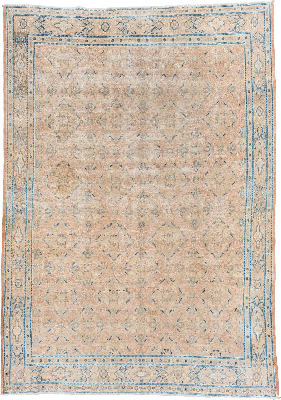 8' x 12' one-of-a-kind handmade vintage Khorassan large size rug. Color palette: beige, sky blue, ivory, sand, taupe, camel