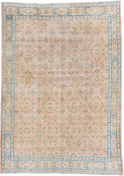 8' x 12' one-of-a-kind handmade vintage Khorassan large size rug. Color palette: beige, sky blue, ivory, sand, taupe, camel