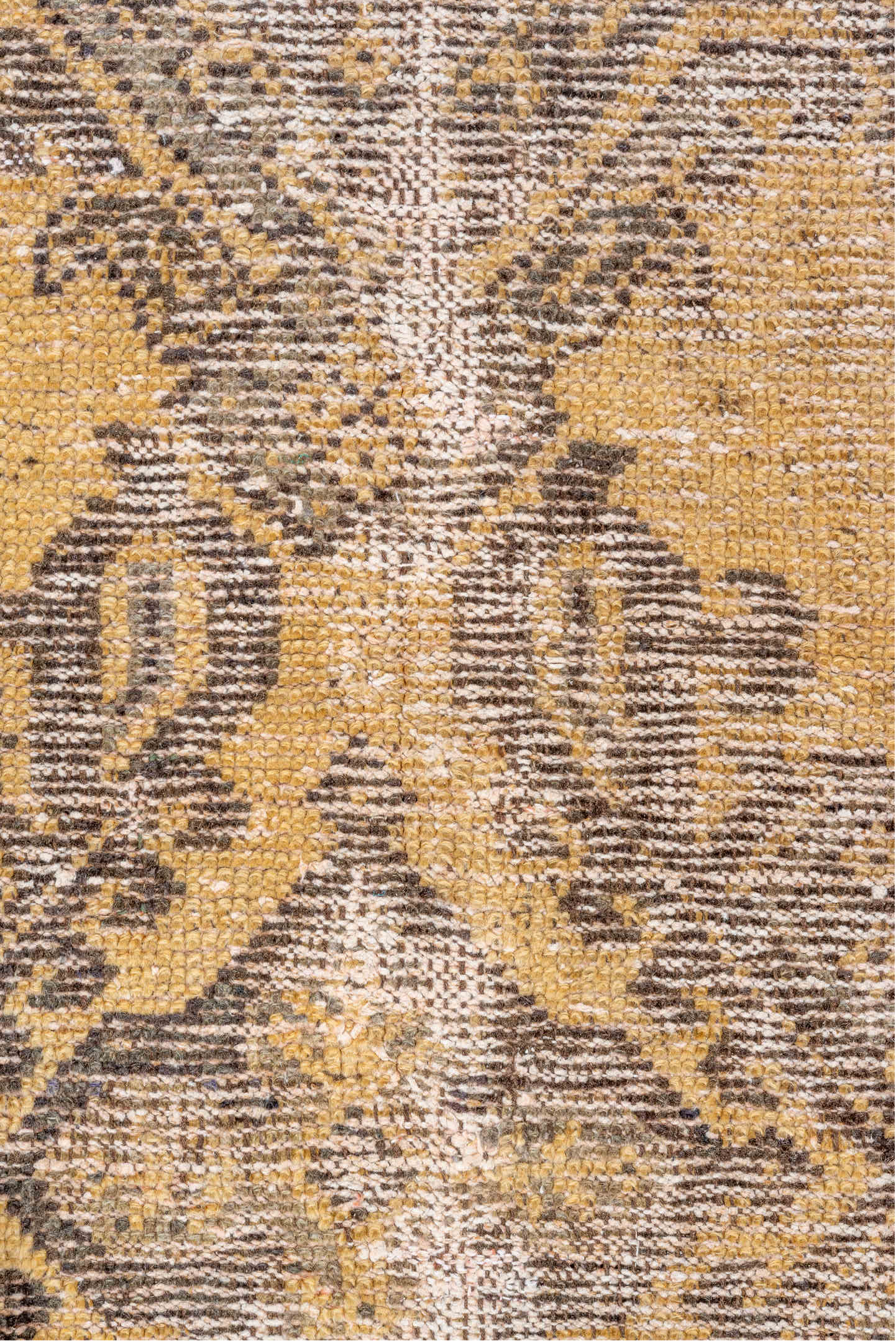 3' x 4' one-of-a-kind handmade vintage Oushak small size rug. Color palette: camel, brown, taupe, ivory, beige, gray