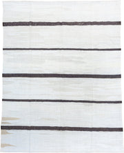 10' x 12' one-of-a-kind handmade vintage Kilim large size rug. Color palette: ivory, charcoal, taupe, gray, black, beige