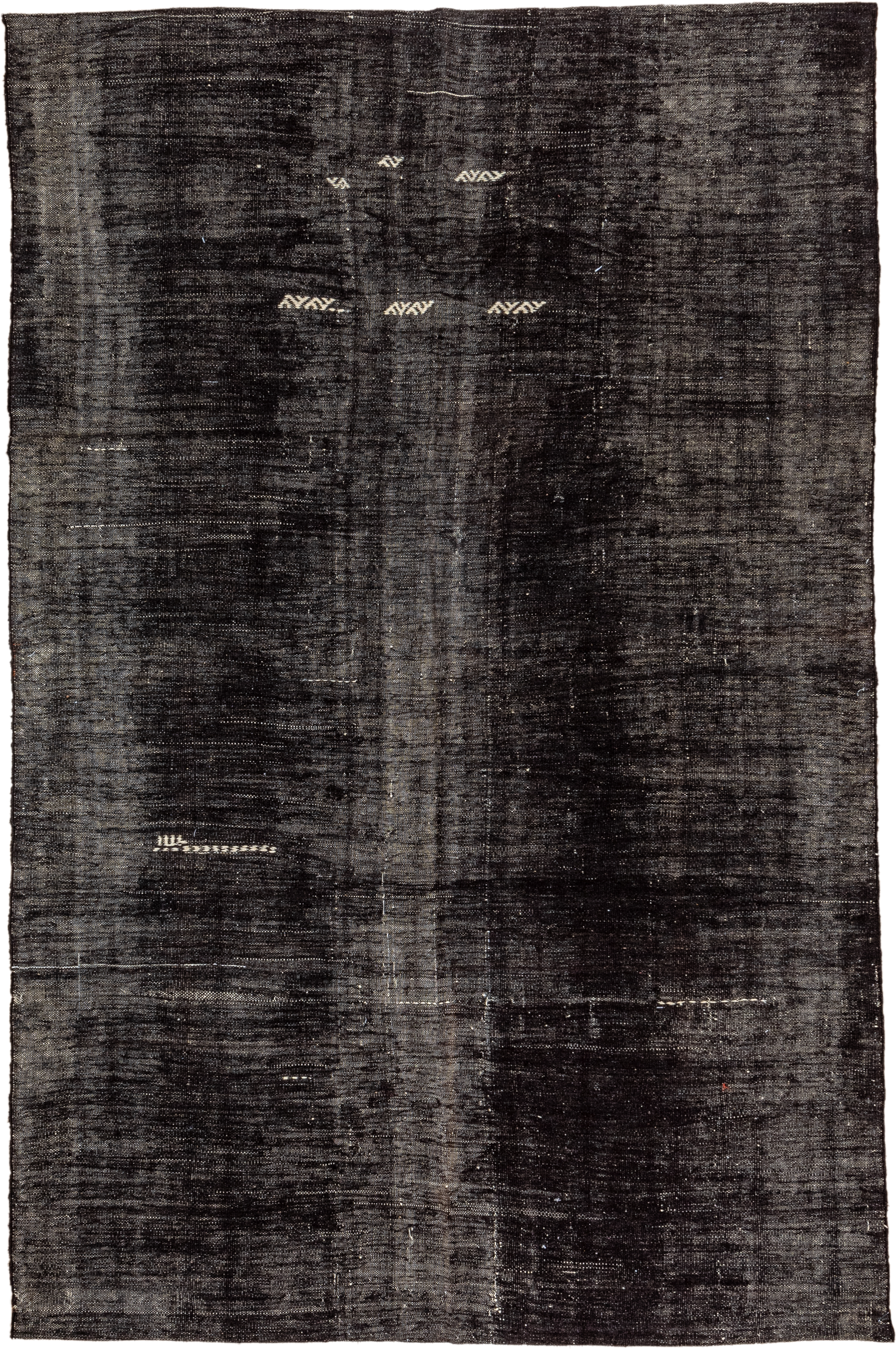 6' x 10' one-of-a-kind handmade vintage Kilim large size rug. Color palette: charcoal, slate, ivory, taupe, gray, black
