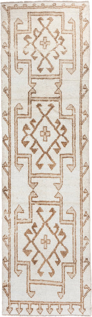 3' x 11' one-of-a-kind handmade vintage Oushak runner rug. Color palette: ivory, tan, camel, beige