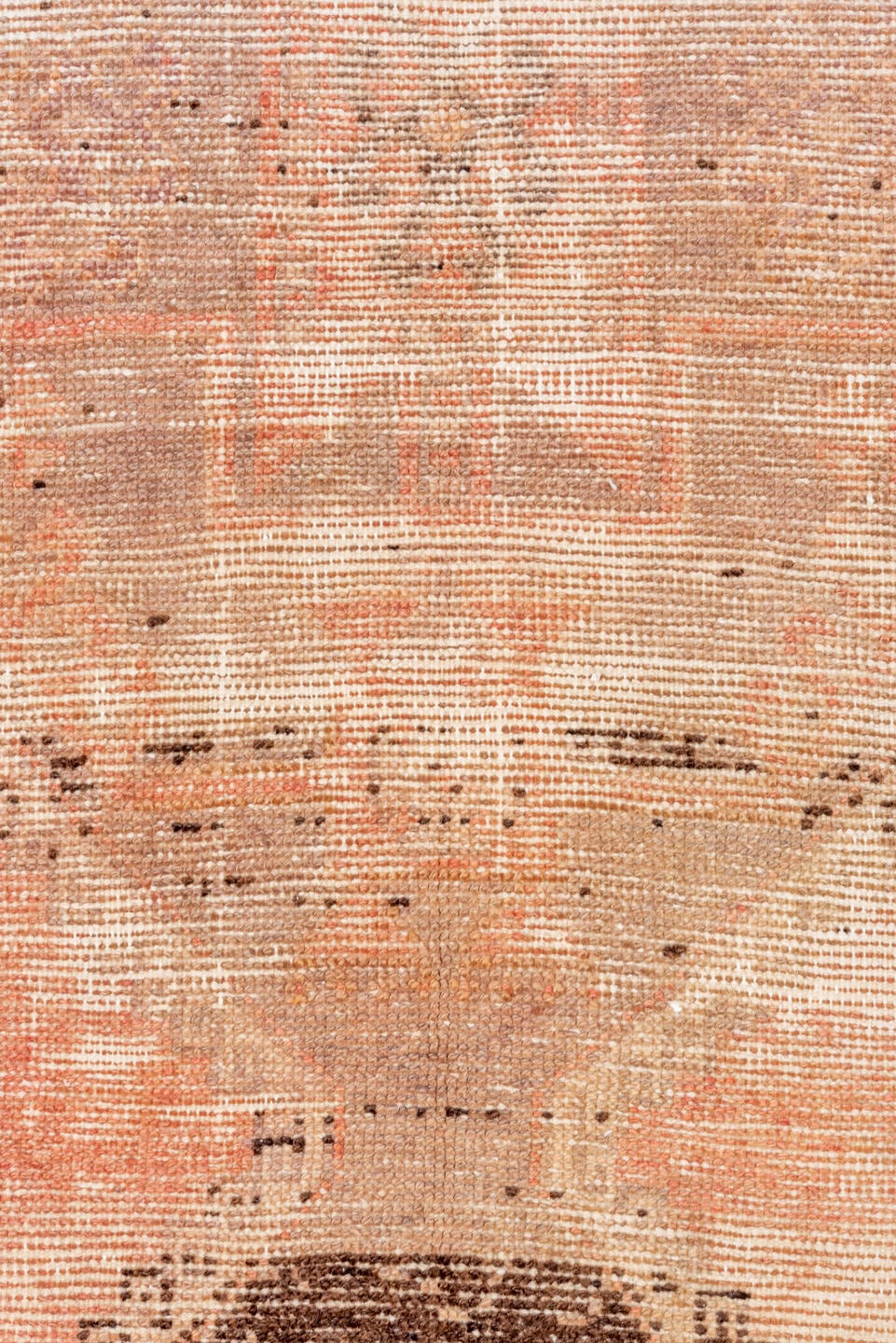 3' x 8' one-of-a-kind handmade vintage Oushak runner rug. Color palette: coral, taupe, brown, ivory, rose, charcoal