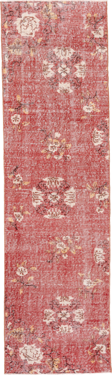 2' x 8' one-of-a-kind handmade vintage Oushak runner rug. Color palette: rose, ivory, rust, gold, brown, taupe, pink, red