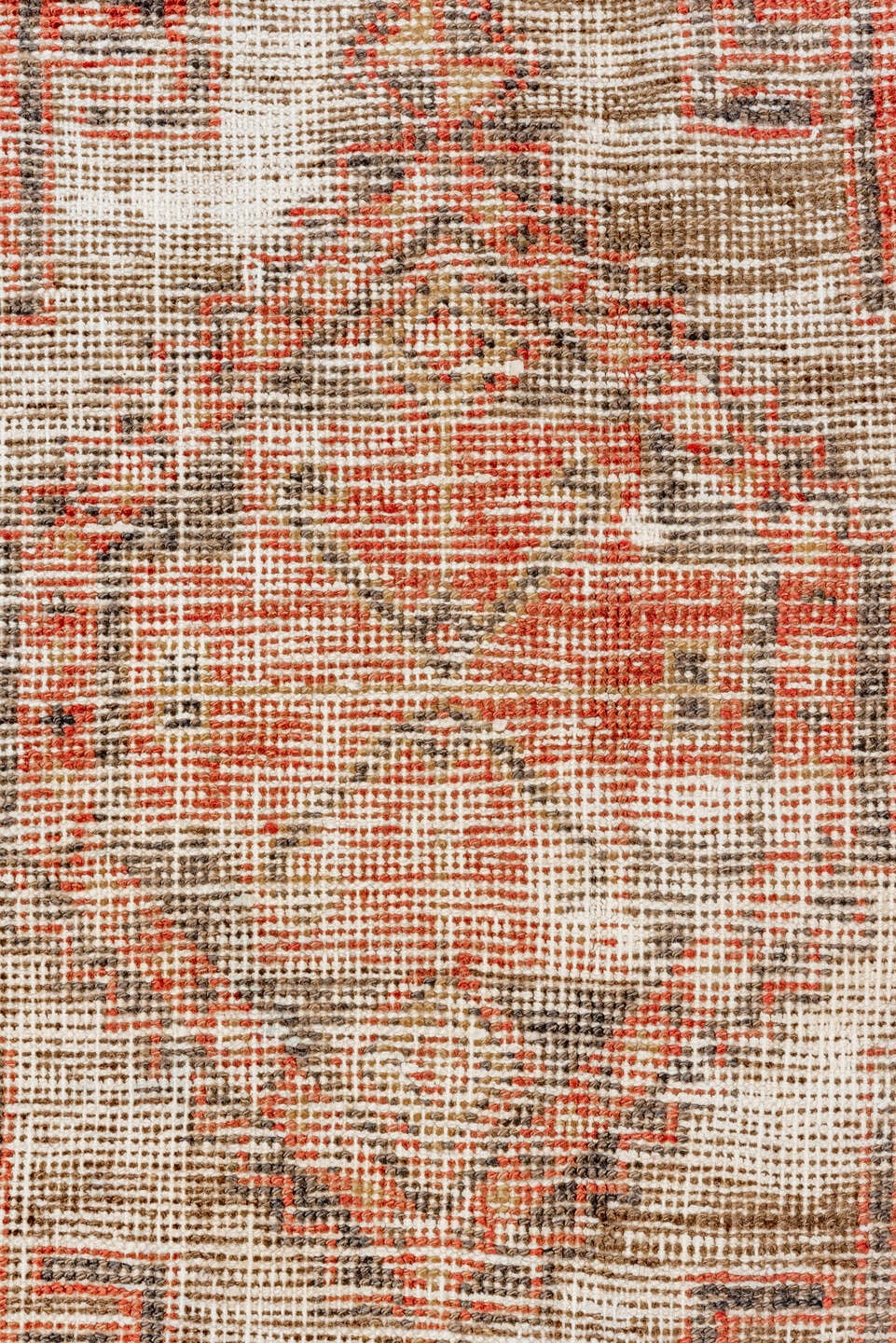 3' x 11' one-of-a-kind handmade vintage Oushak runner rug. Color palette: rust, ivory, charcoal, coral, taupe, camel