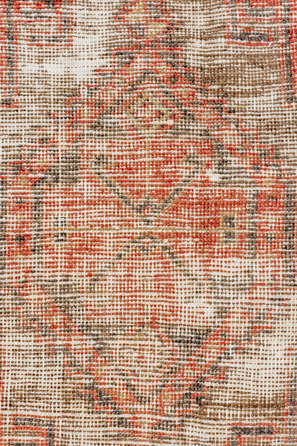 3' x 11' one-of-a-kind handmade vintage Oushak runner rug. Color palette: rust, ivory, charcoal, coral, taupe, camel