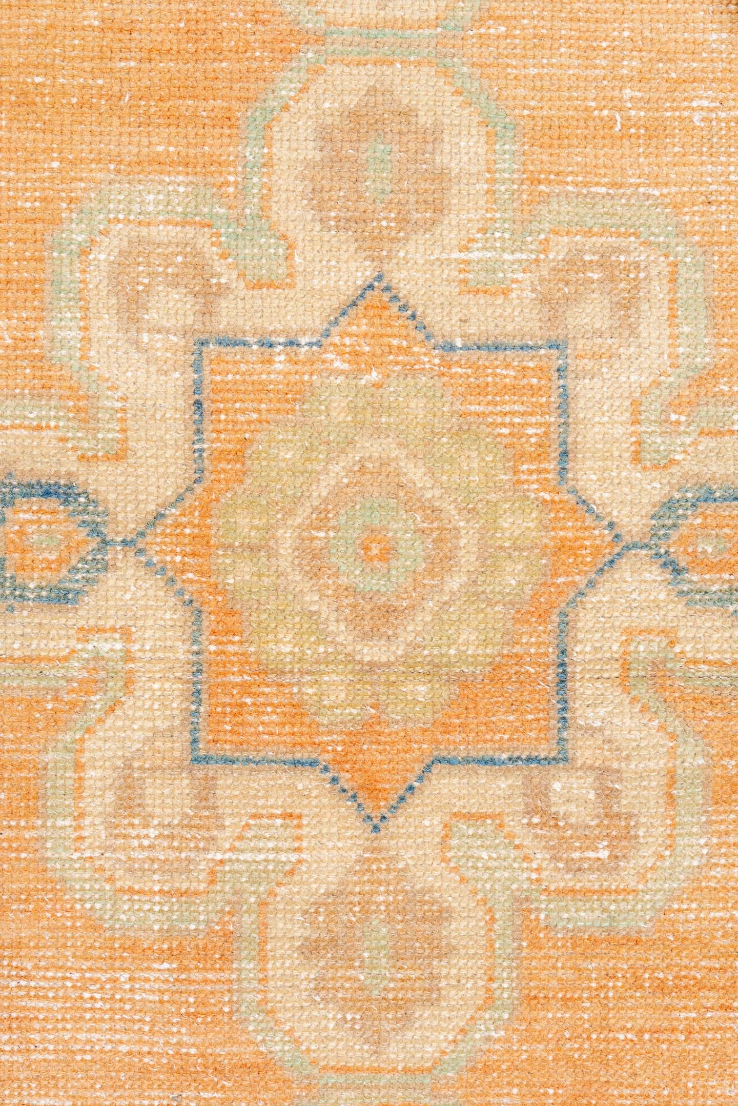 2' x 8' one-of-a-kind handmade vintage Oushak runner rug. Color palette: apricot, ivory, slate blue, beige, peach, taupe