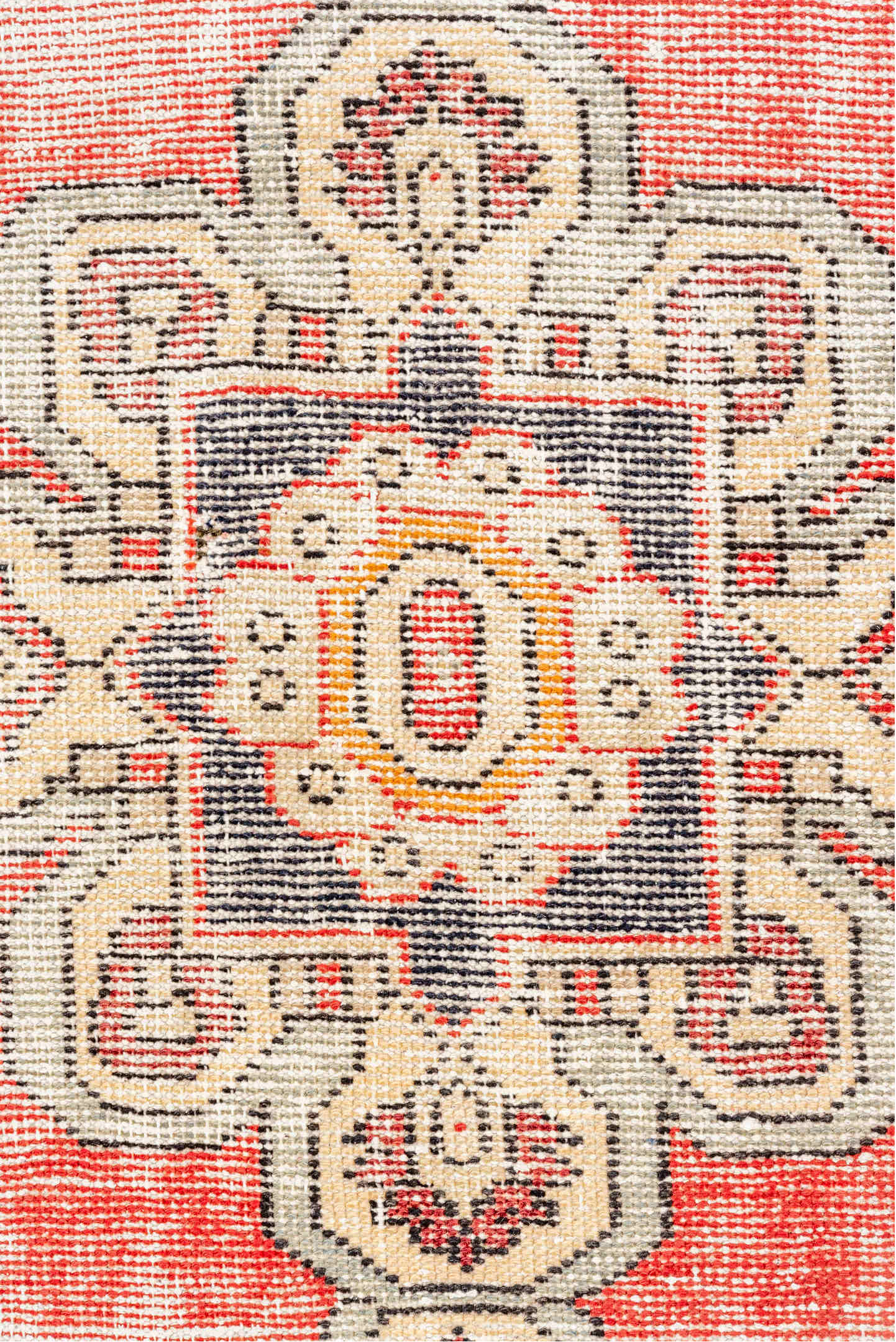 2' x 8' one-of-a-kind handmade vintage Oushak runner rug. Color palette: coral, ivory, charcoal, taupe, terracotta, gold