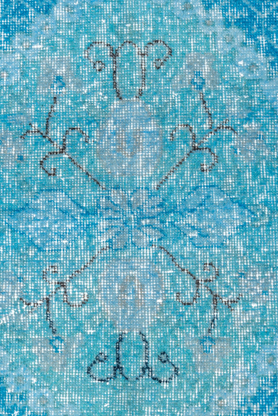 3' x 6' one-of-a-kind handmade vintage Overdyed small size rug. Color palette: arapawa, blue, dim gray, gray, light blue