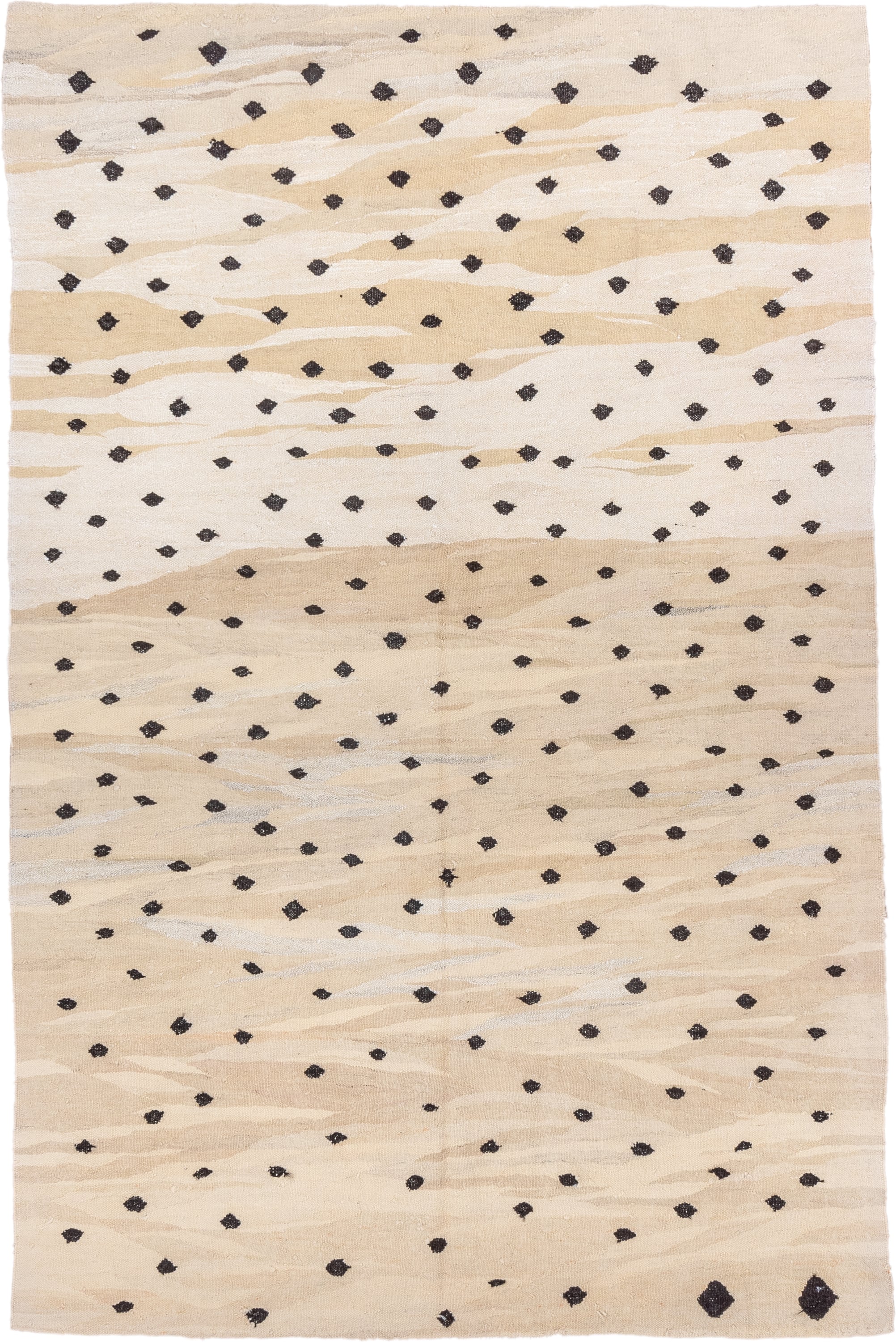 6' x 9' one-of-a-kind handmade vintage Kilim medium size rug. Color palette: ivory, beige, cream, charcoal, taupe, gray