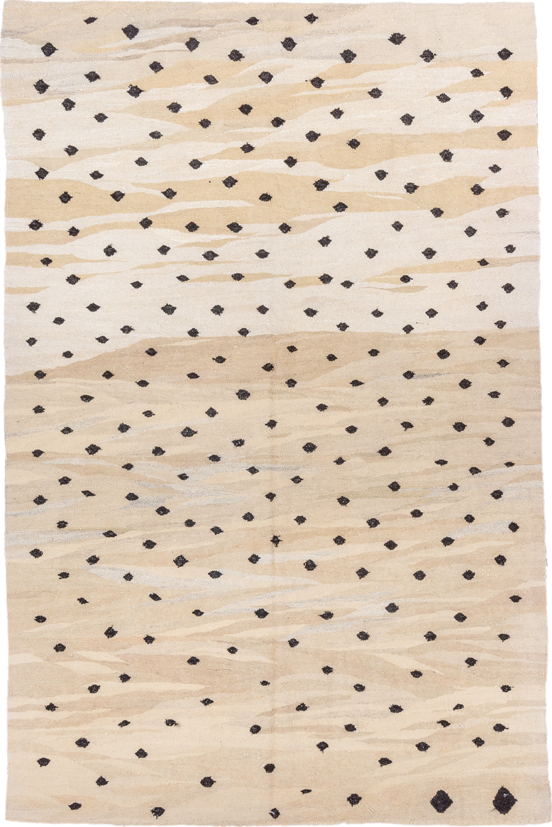 6' x 9' one-of-a-kind handmade vintage Kilim medium size rug. Color palette: ivory, beige, cream, charcoal, taupe, gray