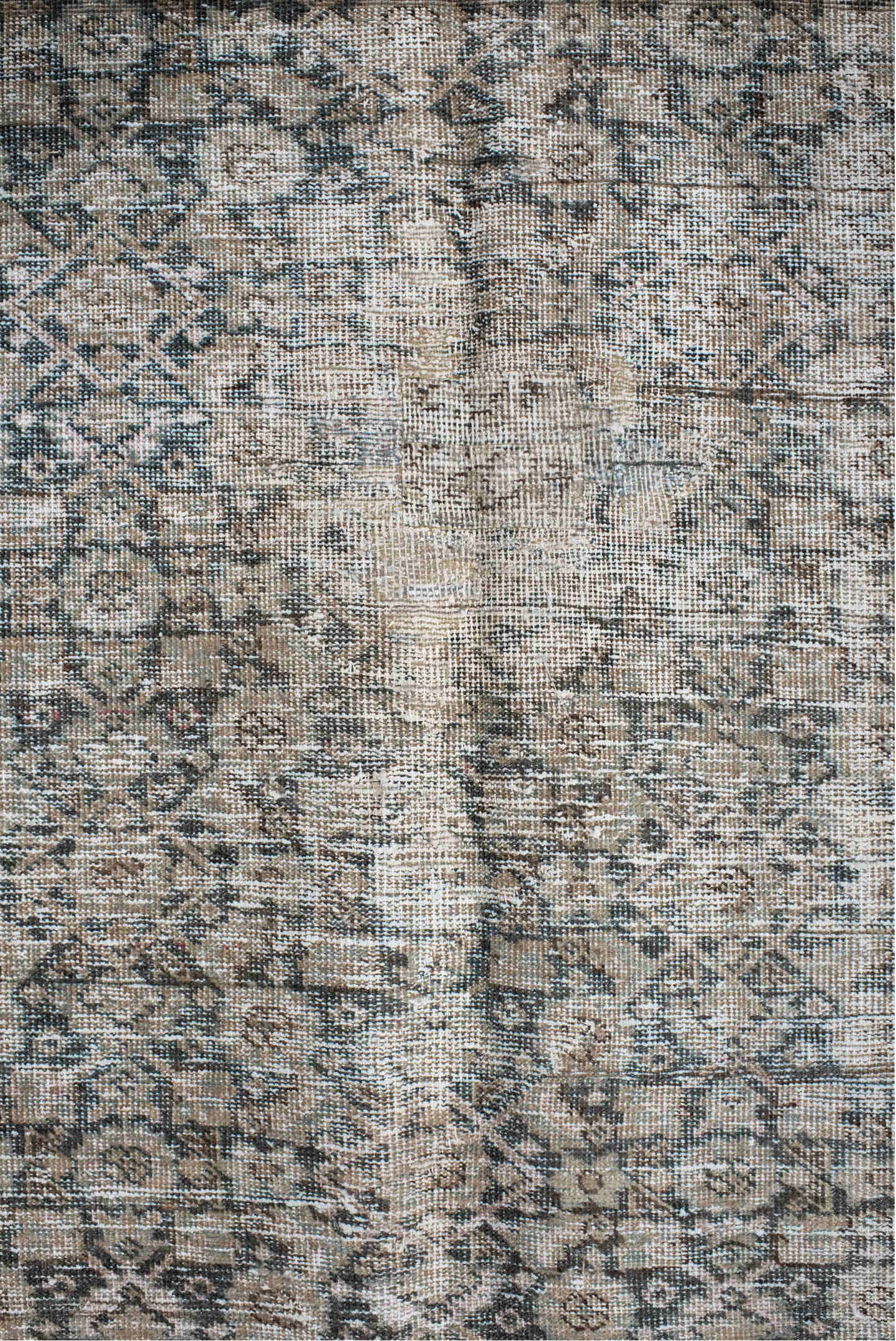 8' x 11' one-of-a-kind handmade vintage Mahal large size rug. Color palette: ivory, taupe, slate, beige, camel, gray