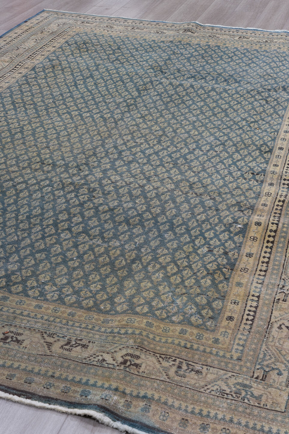 7' x 10' one-of-a-kind handmade vintage Tabriz large size rug. Color palette: blue, ivory, slate, charcoal, taupe, gray