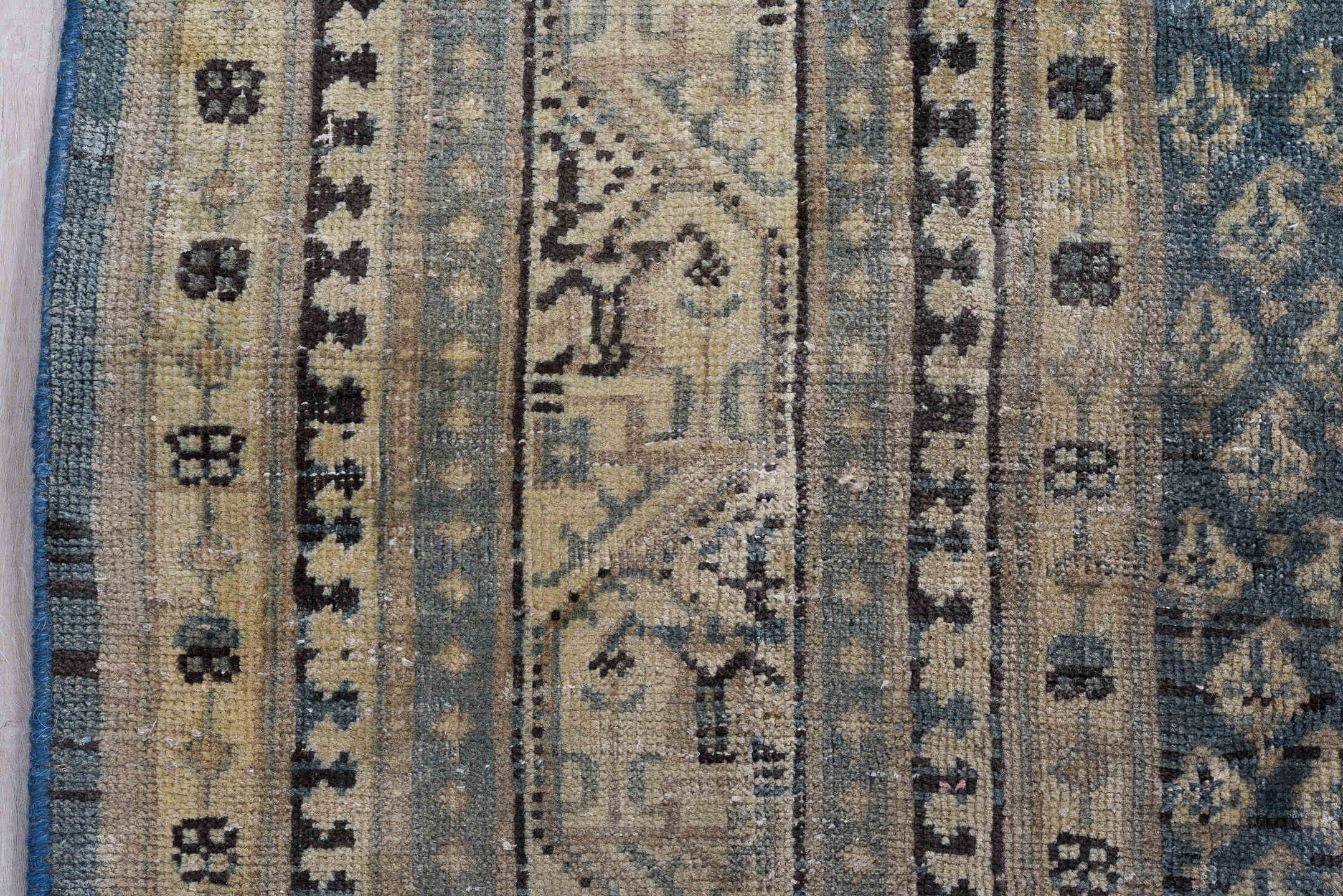 7' x 10' one-of-a-kind handmade vintage Tabriz large size rug. Color palette: blue, ivory, slate, charcoal, taupe, gray