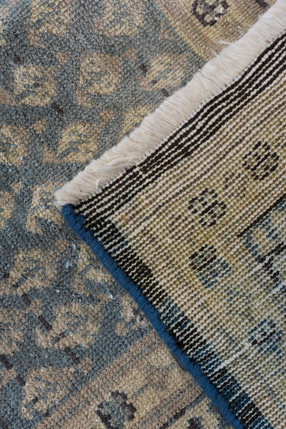 7' x 10' one-of-a-kind handmade vintage Tabriz large size rug. Color palette: blue, ivory, slate, charcoal, taupe, gray