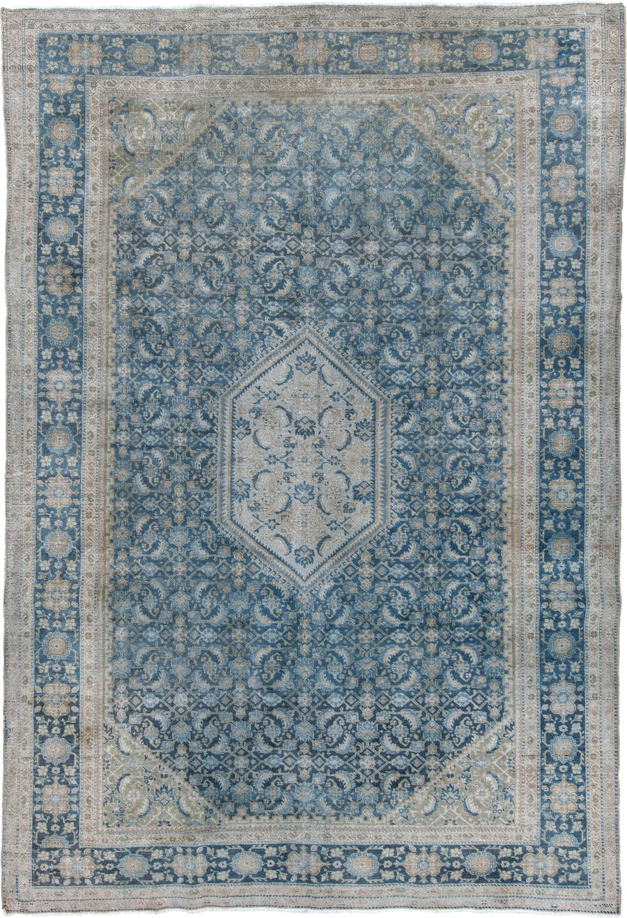 7' x 10' one-of-a-kind handmade vintage Tabriz large size rug. Color palette: blue, ivory, slate, cream, taupe, beige, gray