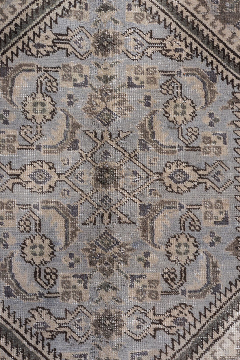 7' x 10' one-of-a-kind handmade vintage Tabriz large size rug. Color palette: taupe, brown, ivory, slate, charcoal, beige