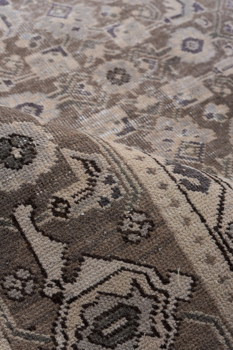 7' x 10' one-of-a-kind handmade vintage Tabriz large size rug. Color palette: taupe, brown, ivory, slate, charcoal, beige