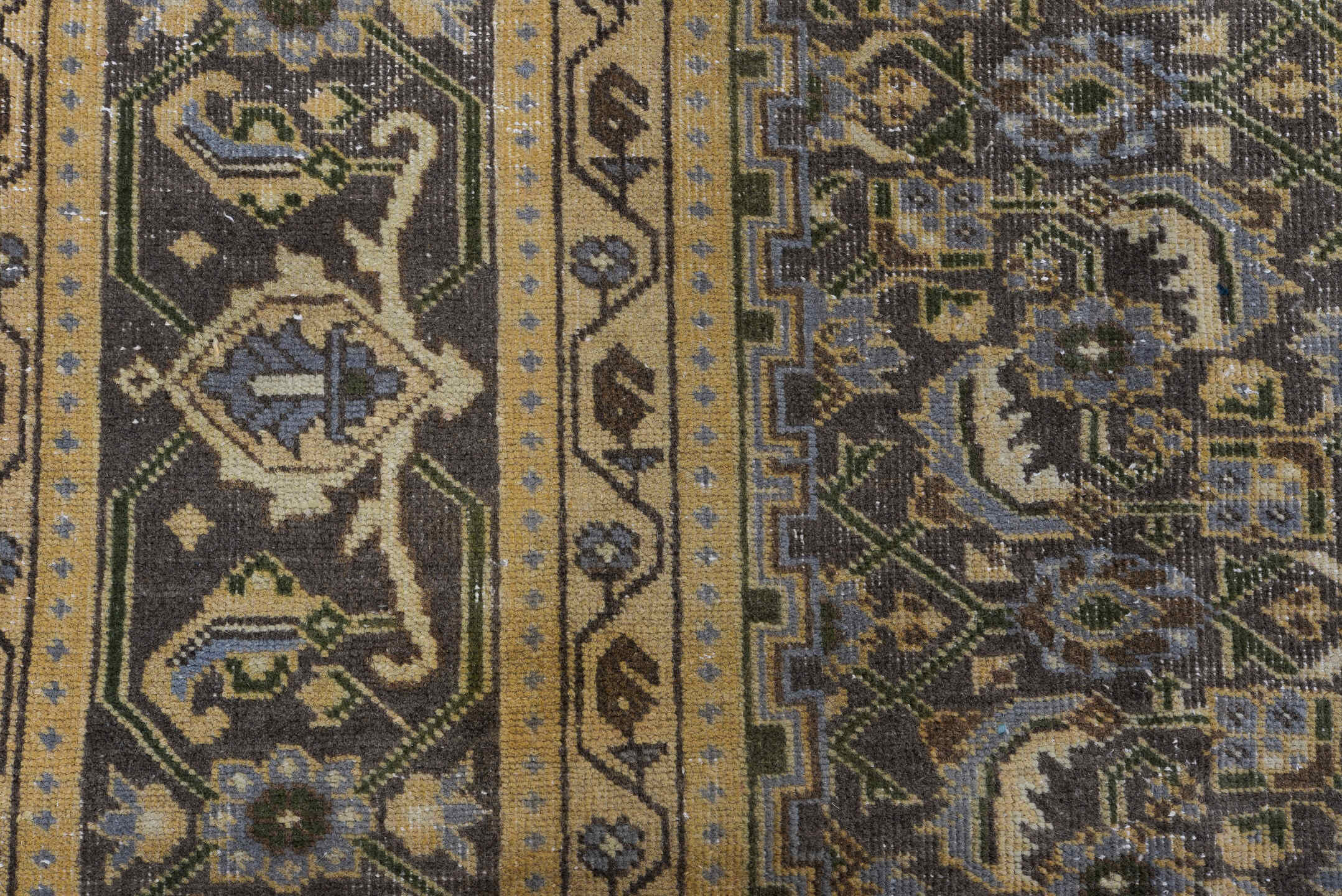 7' x 10' one-of-a-kind handmade vintage Tabriz large size rug. Color palette: taupe, charcoal, ivory, slate, camel, blue